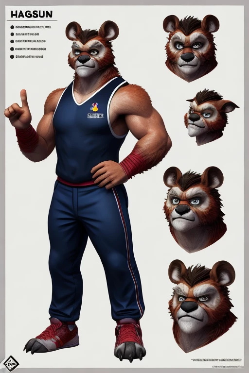 Furry urso, ((tmasterpiece)),(((best qualtiy))),(CharacterDesignSheet,Same role,frontage,Lateral face,on back),araffe com barba e bigode segurando um espeto de carne, musculoso, big butcher man posing scarily, papai que, corpo robusto e encorpado, Personagem 3D, Personagem 3D, Rasputin como personagem Grubhub, Atarracado, 3 d character render, um personagem baseado em um haggis, macho, muscular character ,solo,Short black ,tmasterpiece,best qualtiy,looking around a corner,full bodyesbian,A detailed,ssmile,sport outfit,Wearing a black sports vest,Glasses as an accessory,charturnbetalora,concept-art,concept art of character,Character sketches,reference sheet,Role table,(simplebackground,white backgrounid: 1.3), gesturing with hands towards the viewer, communicating with hands,