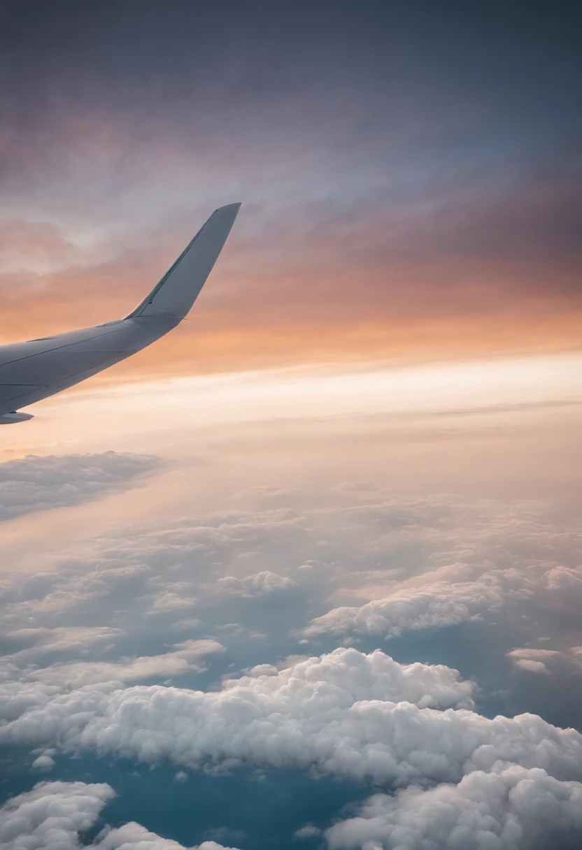cinematic dramatic epic landscape, aerial view from airplane window,real airplane wings are white colour, beautiful clouds, golden hour sunset lighting, warm glowing colors, highly detailed, photorealistic, 8K, award-winning photograph