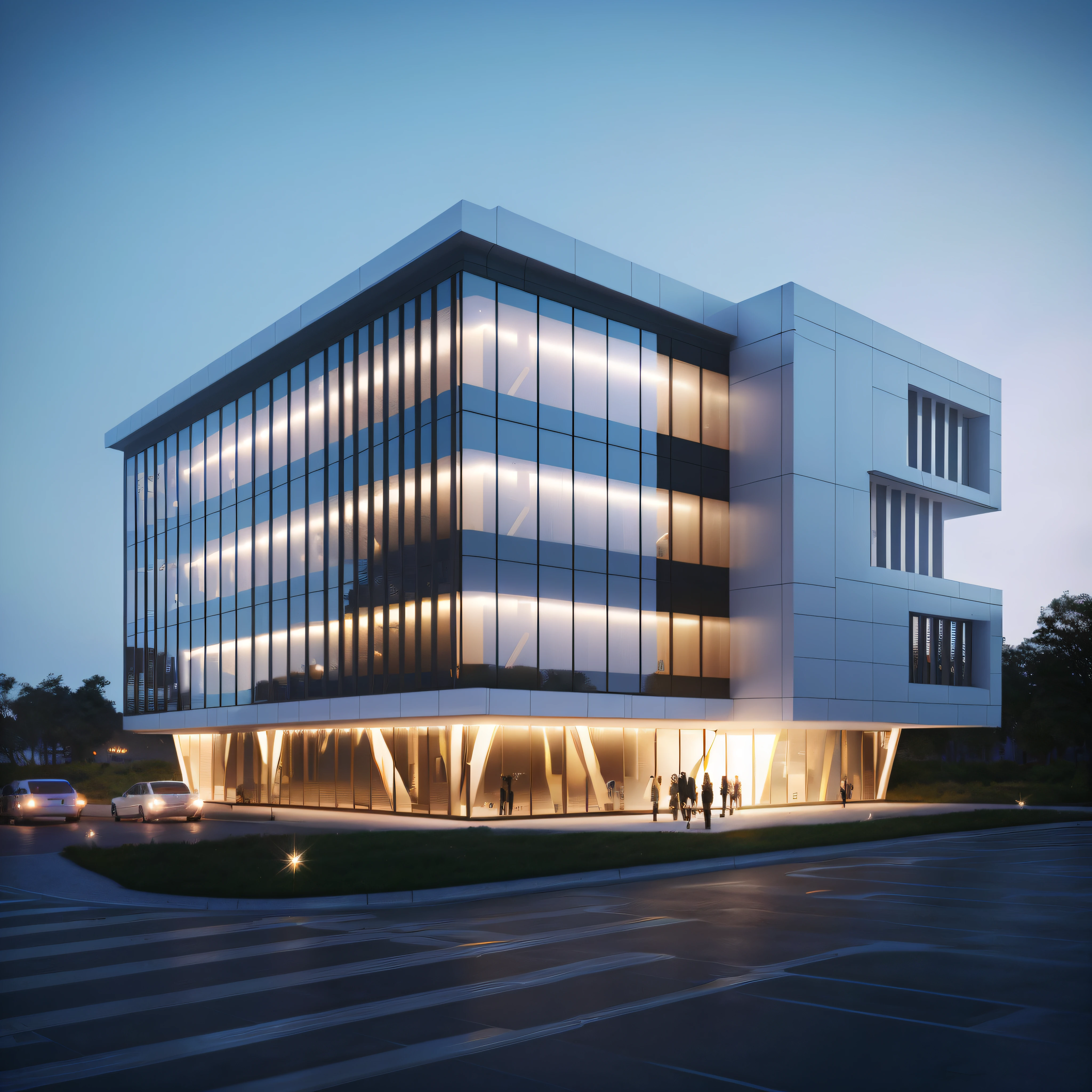 There is a building,There are a lot of windows above, Rendered in Lumion, architecture render, Office building, Rendered in Lumion Pro, lumion render, architectural render, sharp hq rendering, night time render, building rendering, Rendered in V-Ray, artstation hq”, sharp foccus ilustration hq, architectural 3 d render, hq render