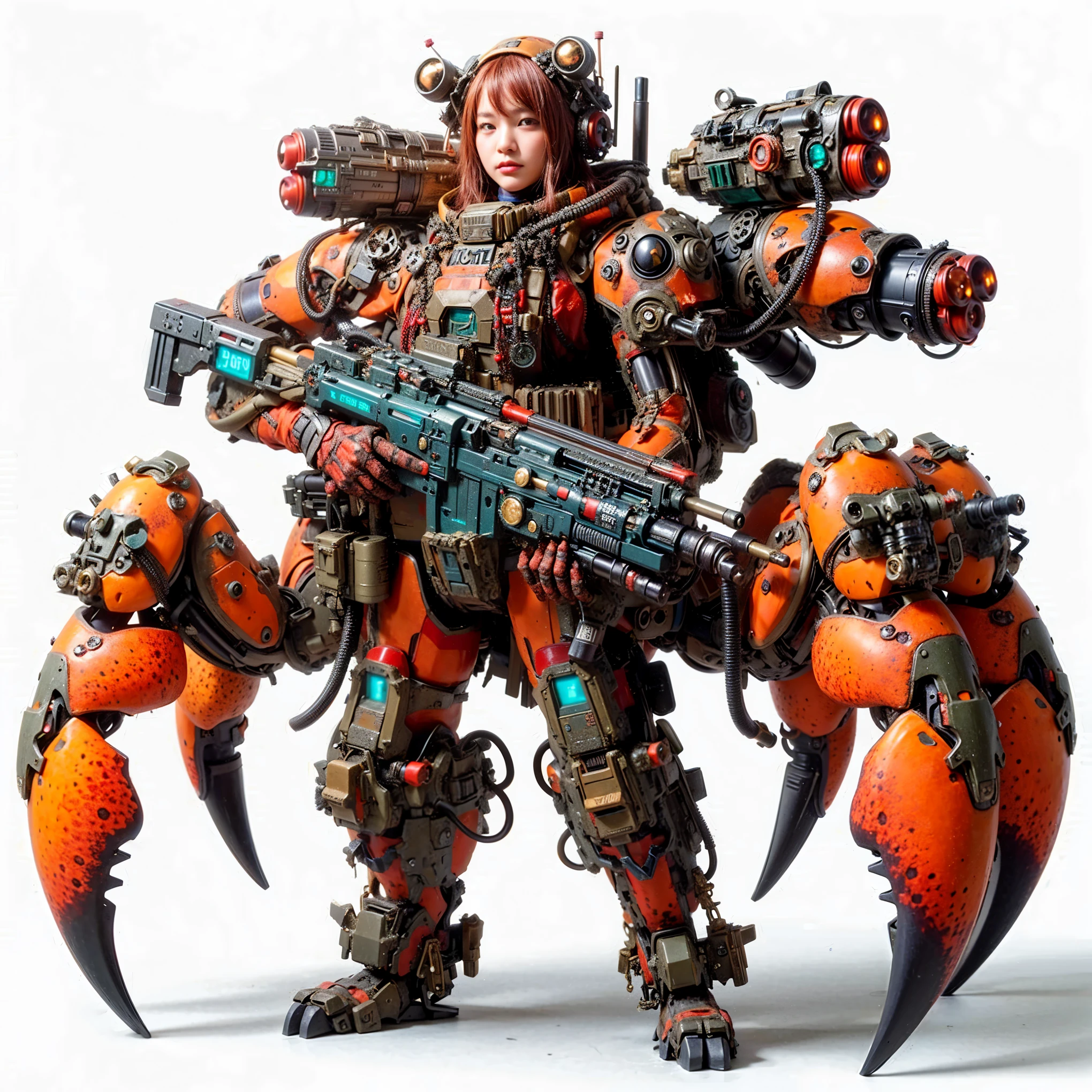 ultra high res,8k,(Photorealsitic:1.4), (beast-like animal wear:1.2), designed by Hajime Katoki,heavy weapons,vivid textures,animal legs, gradation hair, japanese female soldier,(ultra beautiful face),((super realistic all textures)), ((super intricate all details)), full body shot, ultra sharp photo result, Acrylic Clear Cover, Hydraulic cylinder, style, taken with Fuji film X-T30+Nokton. HDR10,Minimum of 4 pieces created
