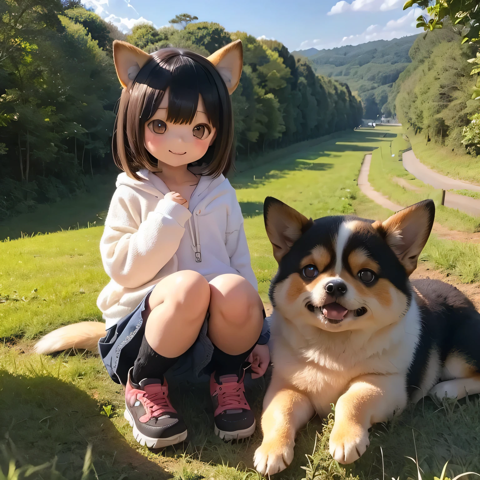 Shiba Inu girl rural scenery