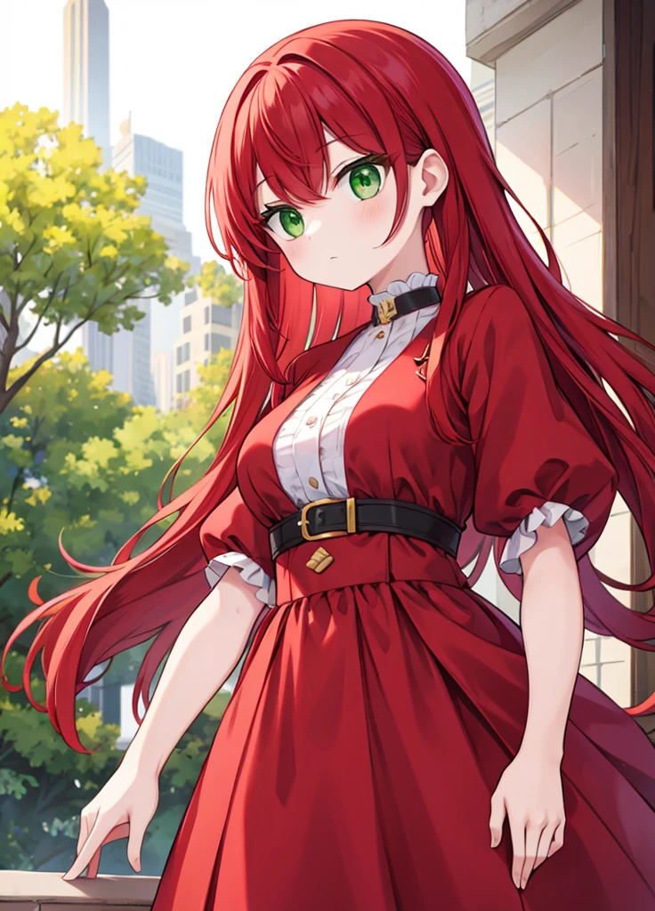 Woman red hair, green eyes