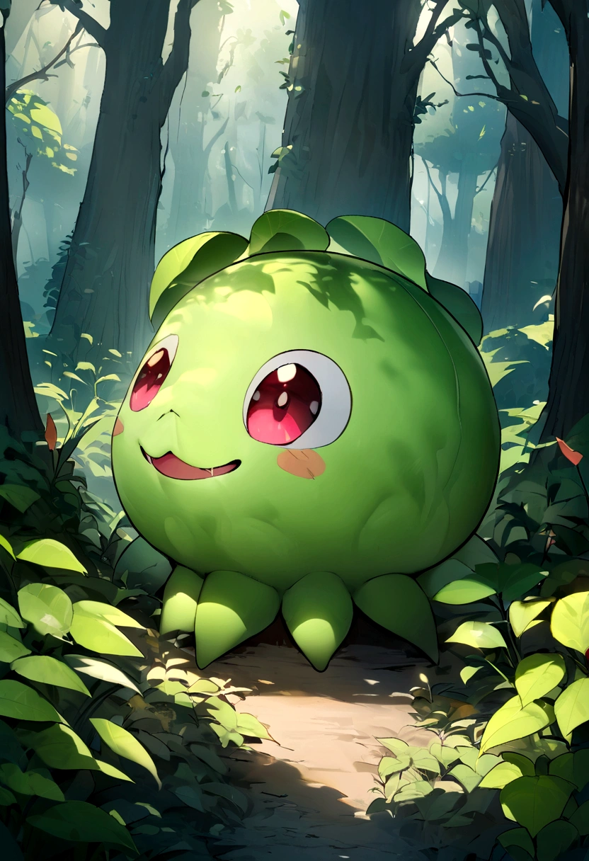 masterpiece，highest quality，4K,8K,Little carnivorous plant mascot with eyes，in the forest、wonderful，