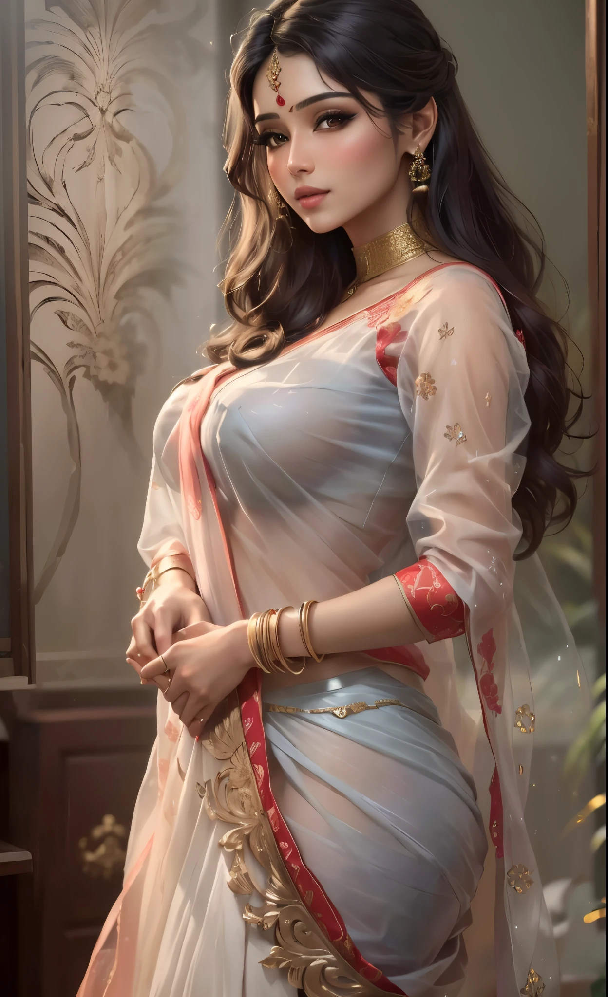 a close up of a woman in a sari posing for a picture,cum in mouth, indian goddess, indian, traditional beauty, wlop. 4 k, extremely detailed goddess shot, in style of wlop, beautiful goddess, extremely detailed artgerm, sexy girl, beautiful oriental woman, draped in transparent cloth, asian woman, dressed in a sari, [ 4 k digital art ]!!
