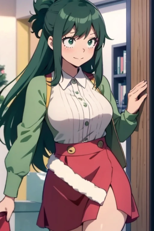 more_details:-1, more_details:0, more_details:0.5, more_details:1, more_details:1.5,Inko /(my hero academy/), green hair, milf ,Anko midoriya,(\Dressing)/, sexy clothes, Christmas style, with Dress with skirt Very short