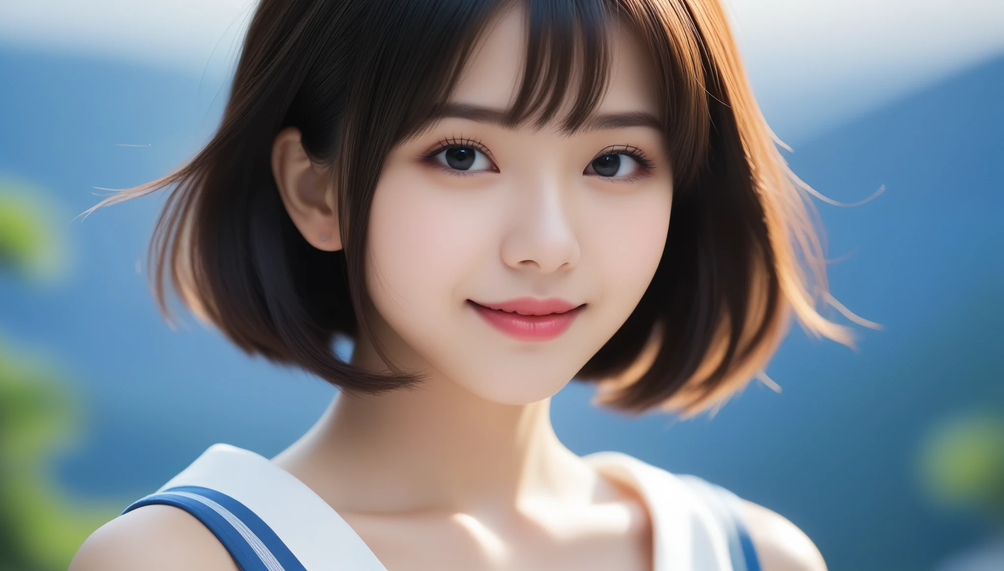 8k, Ultra-high resolution, highest quality, masterpiece, Rule of thirds photography,Surreal, photograph, 1 girl, (16 years old:1.3), cute女の子, cute顔, Beautiful eyes in every detail, 細かくdetailedに,masterpiece,, One Girl:1.2, Japan Female Announcer,((masterpiece, highest quality)), (highest quality,masterpiece:1.3,Ultra-high resolution),(Very detailed,Caustics,8k),(Realistic:1.4,RAW shooting),At dusk,sunset,Warm Light,Backlight,Backlight,Backlight,wonderful,Lens flare,street,16 years old,cute,Japanese,Short black hair,The best smile,big ,Stylish summer clothes,Low position,Low Angle,Blur the background,Natural light , (((whole body))),,Looking at the audience、beauty,Long neck、Laugh a little、Please close your mouth and laugh、(((Ideal body type))),A-cup small breasts :2,whole body、Perfect Anatomy、鮮明なdetailed、detailed、Surreal、Light and shadow,Strong light