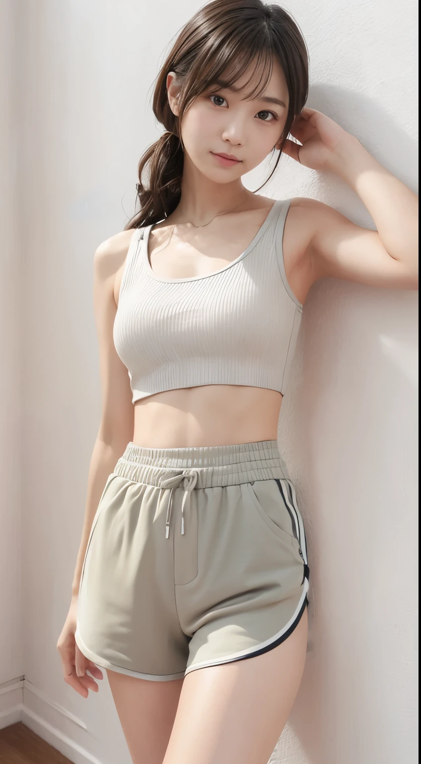 Tank top&shortsセット、ソフトなTank top、shorts、Light gray、Ribbed material