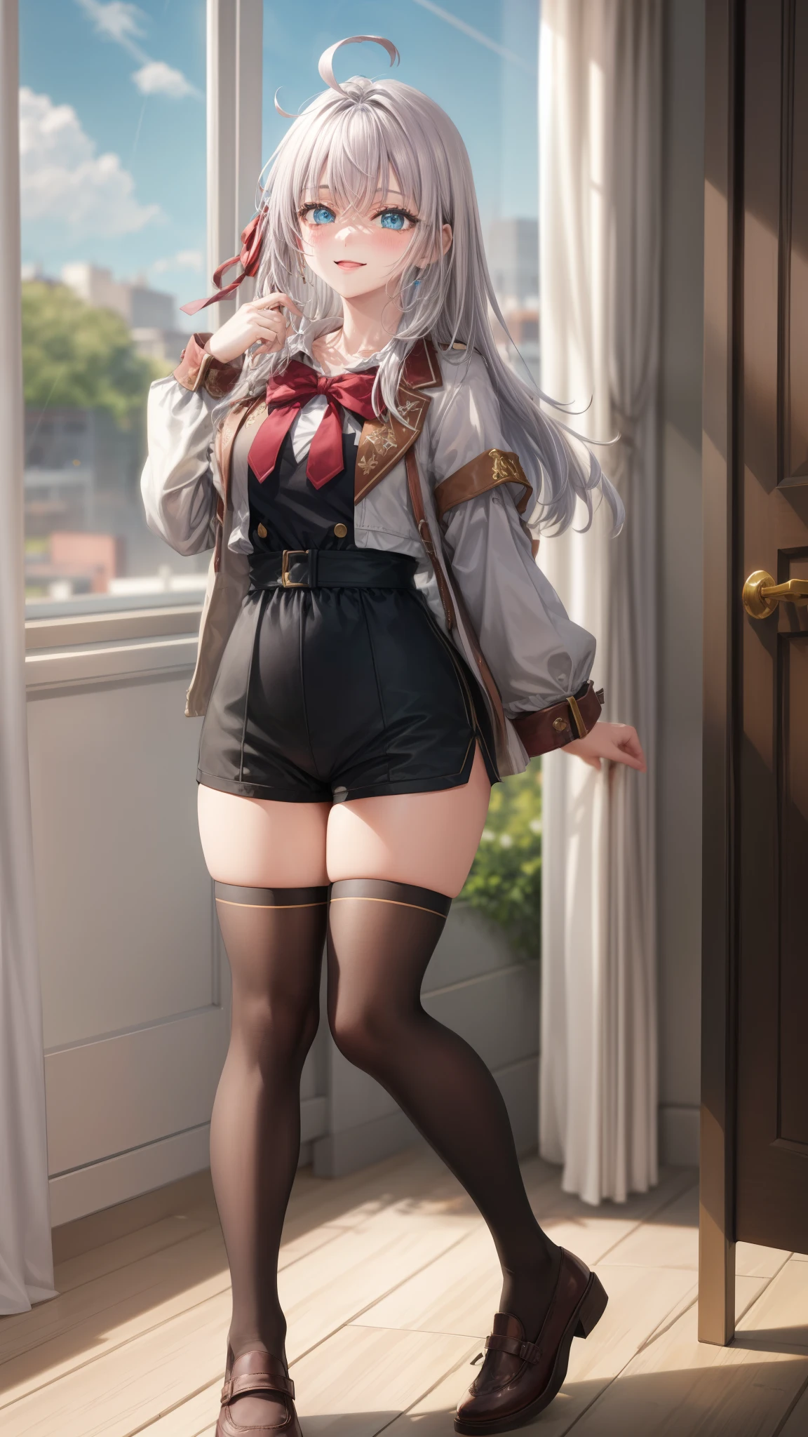 Alisa Kujou,
(day:1.7), in a room with curtains on the windows,adentro, 1 girl standing at attention, 17 years,hembra joven,hermoso Finger, hermoso long legs ,hermoso body ,hermoso Nose ,hermoso character design, ojos perfectos, perfect rostro,
There is an anime girl in shorts walking through an open door., 1 chica, muslos, solo, (falda muy corta:1.4), blue eyes, senos, chaqueta, camisa school, medias largas , falda , white camisa, arco, mano en la cadera, rubor, black muslos, arcotie, adentro, calzado marron, zettai ryouiki, mocasines, zapatos, large senos, cuerpo completo, mirando al espectador, boca abierta, thighs,
mirando al espectador, sonrisa, saludando al espectador, en el centro de la imagen, Fondo de pantalla CG unity 8k extremadamente detallado, Perfect lighting,vistoso, Brillante_frente_rostro_Lightinasterpiece:1.0),(mejor_calidad:1.0), ultra high resolution,4k,ultra detallado,
Photography, 8k, hdr, high resolution, absurdos:1.2, codas portra 400, film grain, fondo borroso, bokeh:1.2, Destello de lente, (vibrante_color:1.2)
, (hermoso_rostro:1.5),(angosto_cintura), (hermoso,Enorme_senos:1.3)