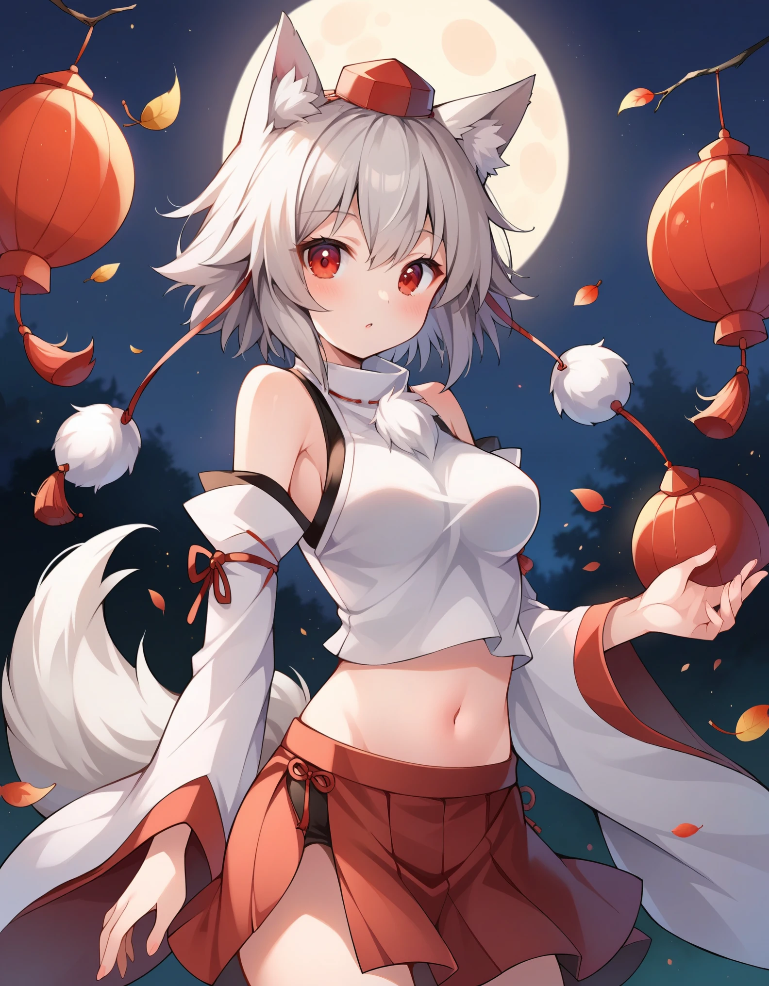 Female skinny flat Fox wearing Chinese dress in the moonlight