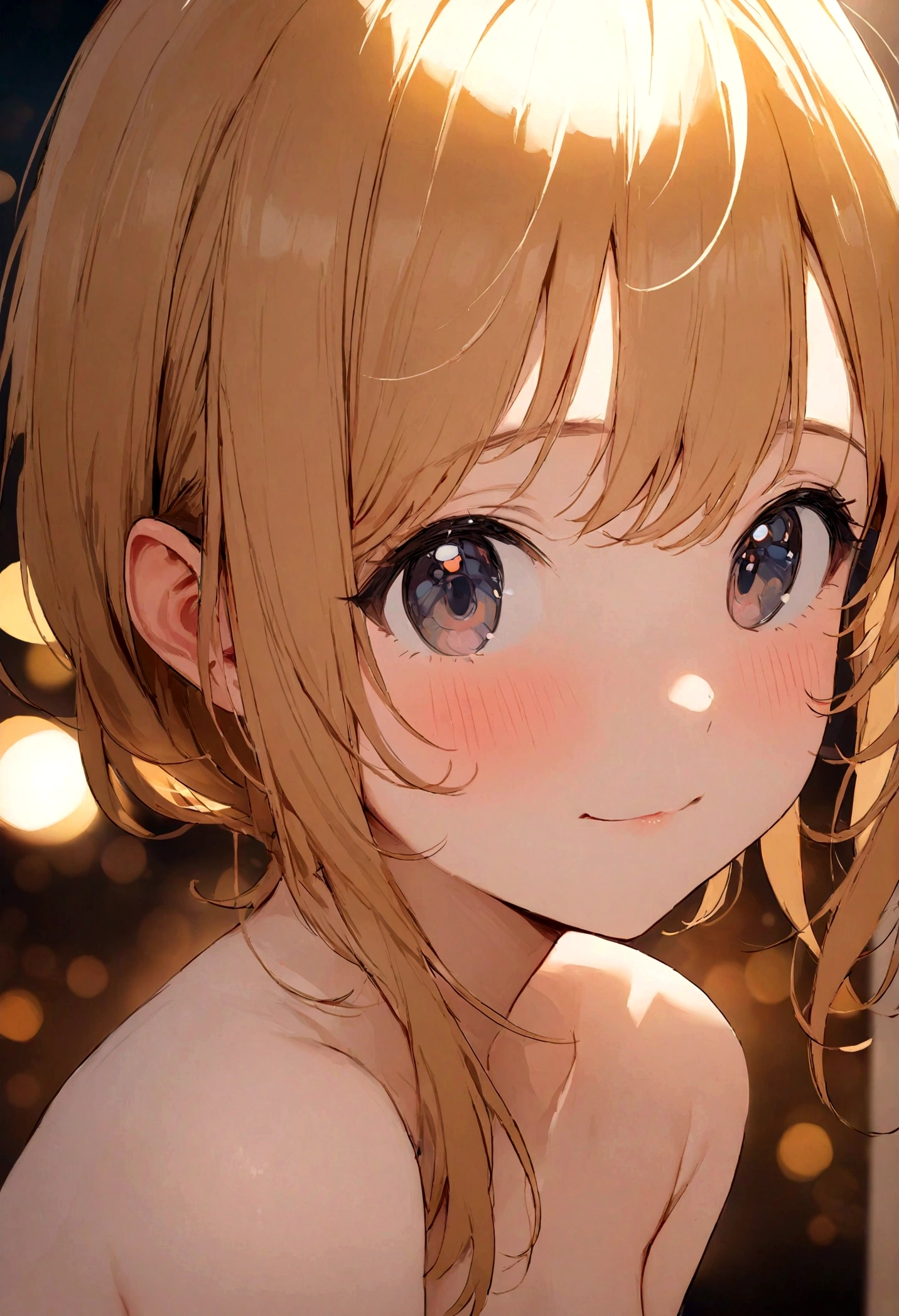 アニメ, (masterpiece), (Highest quality), (Very detailed), (best shape), (Best Shadow), (absurdes), (Detailed Background), (so beautiful), Shiny, Beautiful eyes in every detail, Extraordinary, Countershading, Detailed soft lighting, an exquisite animation shape, 8k, 32K, High resolution, unity 8k wallpaper, shape, アニメ style, Perfect lighting, Extremely detailed CG, Sakuragi Hand, blush, Embarrassing, A kind smile, ((Completely naked)), (nsfw:1.4),  Accidental exposure, bedroom, 