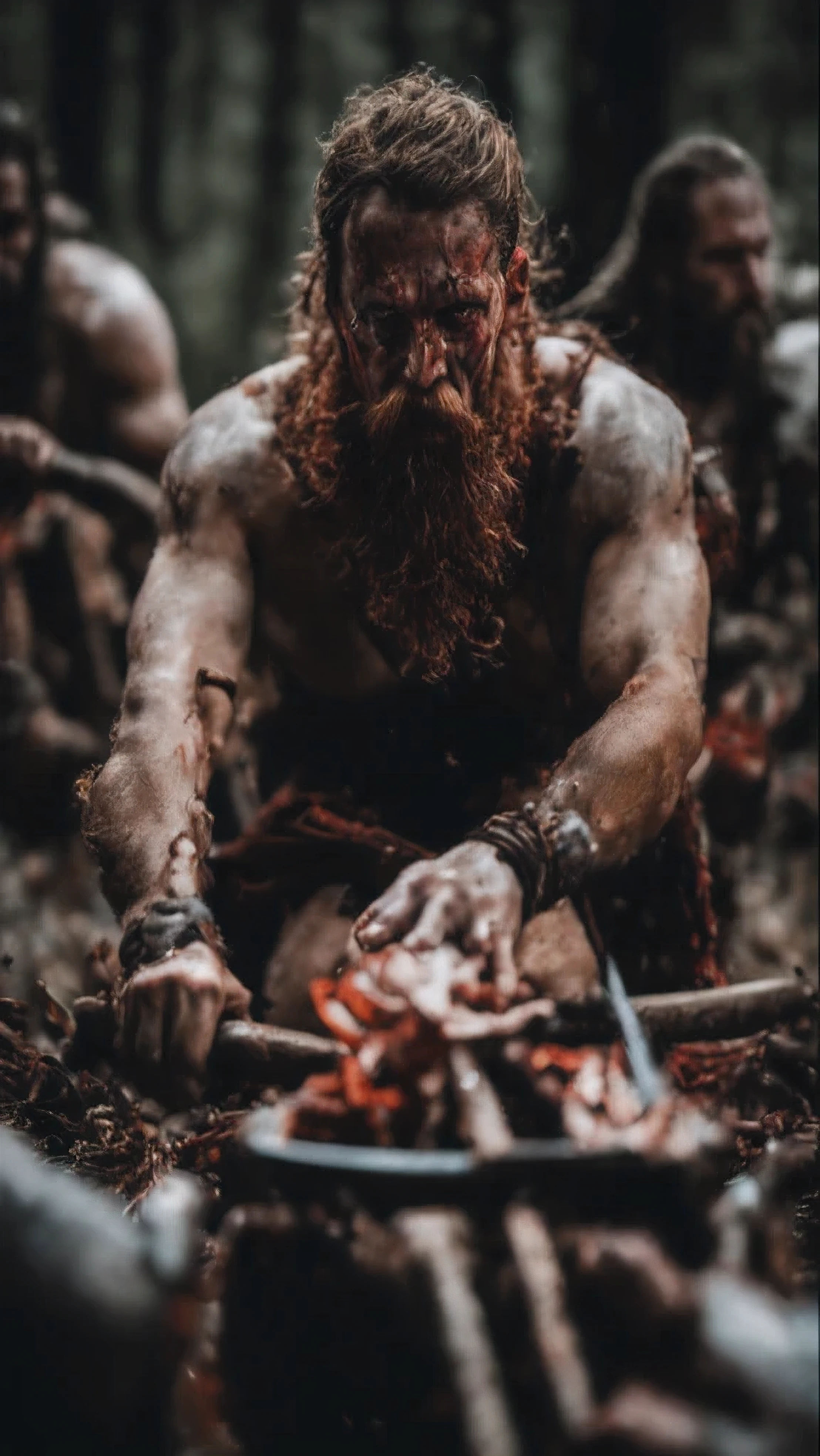 (((Viking Ritual - The Blood )) Realistic Photograph, Explore the brutal Viking ritual known as the Blood Eagle with a realistic photograph portraying {{a gruesome and historically accurate moment}} or {{a scene showcasing the harsh reality of this ritual}}. Opt for a {{chilling shot}} with a {{50mm}} lens, emphasizing the brutality and cultural nuances associated with the Bloody of woman, Utilize {{grim and stark lighting}} to bring out the historical significance and the unsettling nature of this Viking ritual.", sweeping scene, perfect tipograph, perfect symmetry, perfect face, perfect body, perfect hands, perfect eyes, perfect composition, 70mm lense , 8k, macro photography, no deformation body, no deformation face, no deformation hands, photo, dark fantasy, cinematic, typography,open plane