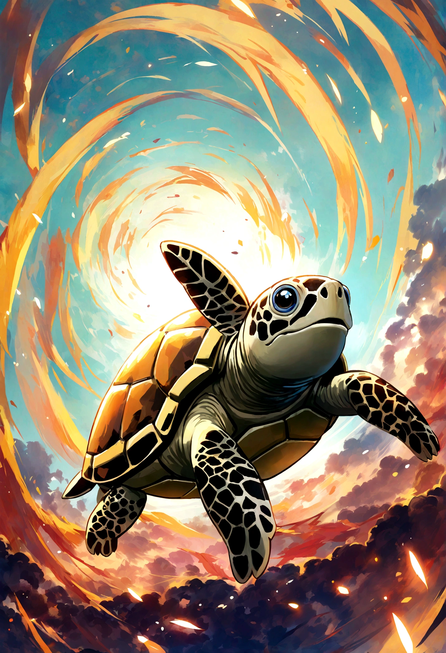 Jani Turtle painting style presentation+Cute and amiable Jeni turtle+Close-up shooting angle+The light is bright+Clear and detailed image quality