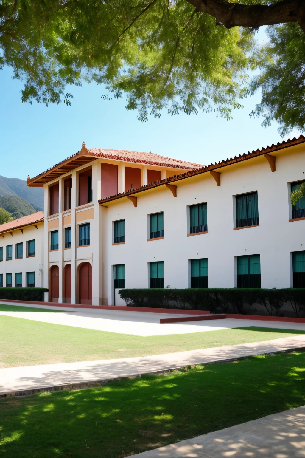 parte frontal de un colegio completo de estructura antiguo , modo animado , without bottom or children or grass or trees , solo el colegio en vista frontal