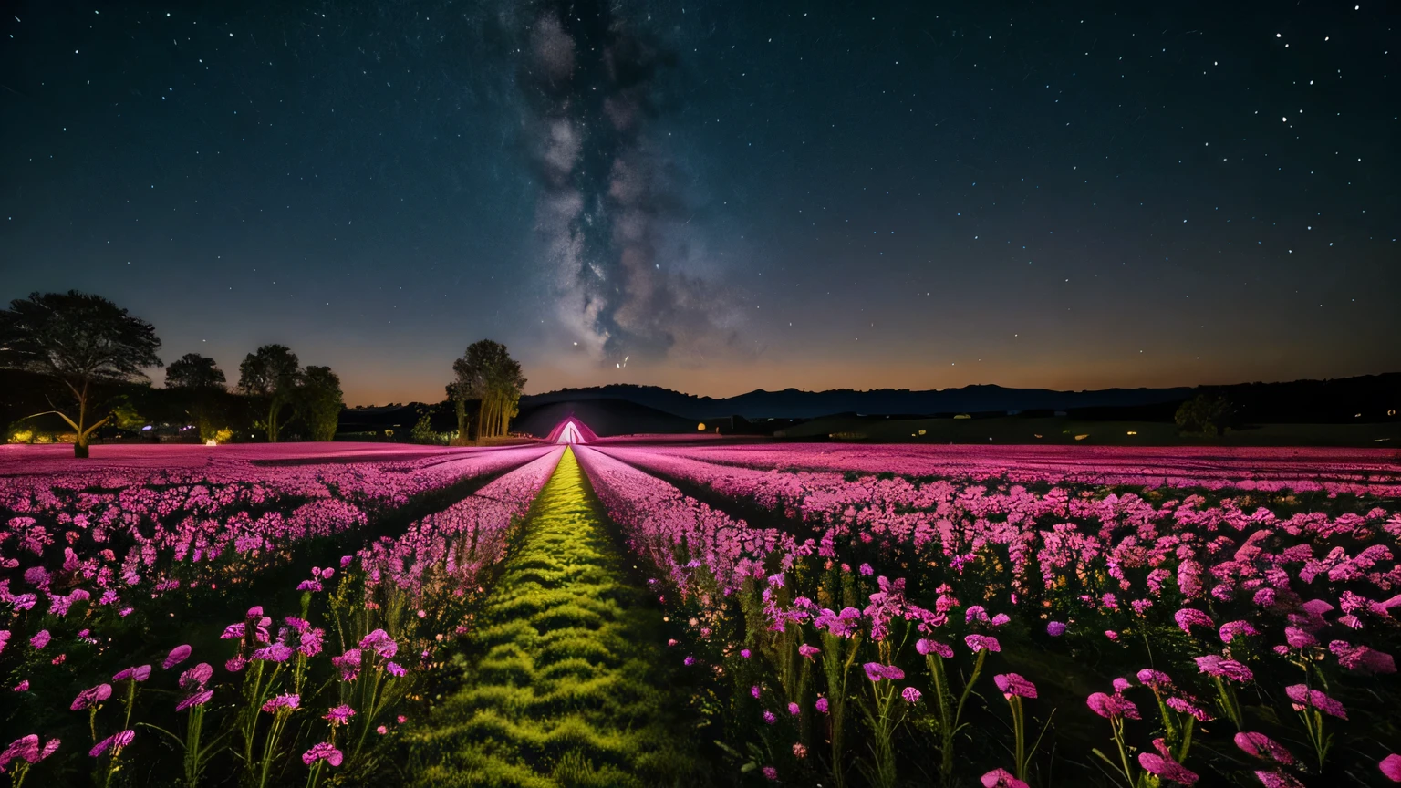 Flower field at night