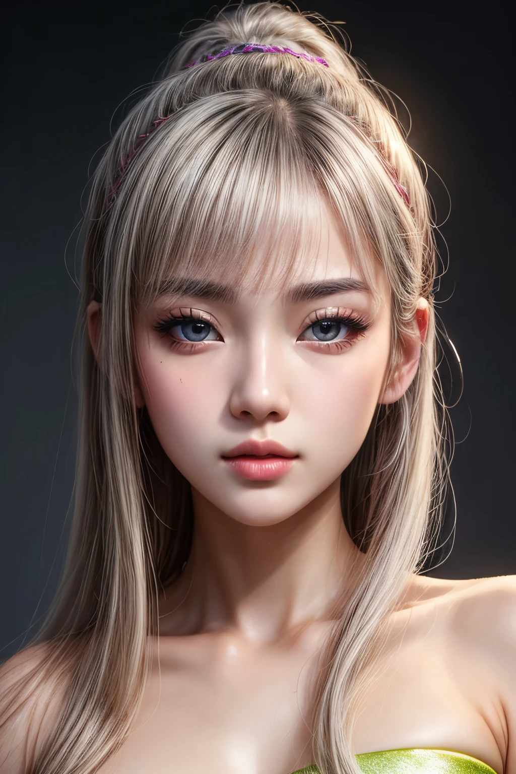 ((best quality)), ((masterpiece)), ((detailed)), 1 girl, perfect face, beautiful face, perfect body, white hair, glow eyes, Jirai Kei, Jirai Joshi