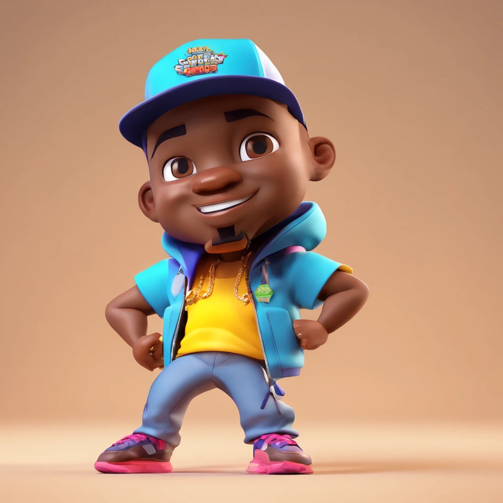 African  male rapper in style of Subway Surfers, Clay, Models, Glossy and delicate,Clean background, Good gloss, 3D rendering of,Best quality