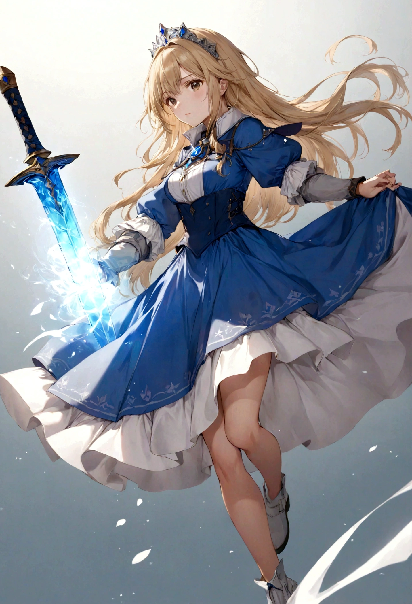 anime, female, heroine, long hair, dress, sword, princess, alchemist, pretty, cute, high definition, blonde hair, blue dress