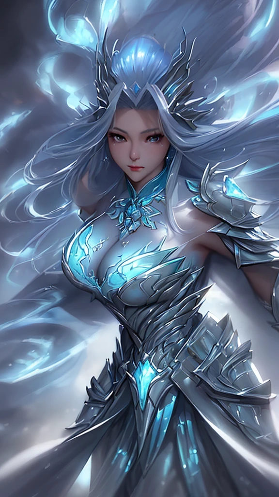 a close up of a woman in a silver and blue dress, chengwei pan on artstation, by Yang J, detailed fantasy art, stunning character art, fanart best artstation, epic exquisite character art, beautiful armor, extremely detailed artgerm, detailed digital anime art, artgerm on artstation pixiv, armor girl