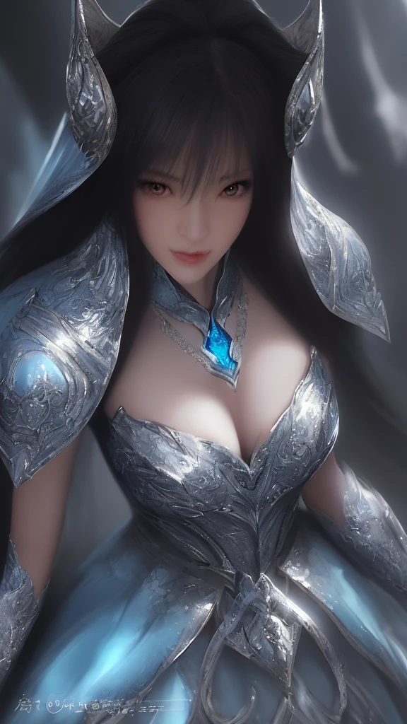 a close up of a woman in a silver and blue dress, chengwei pan on artstation, by Yang J, detailed fantasy art, stunning character art, fanart best artstation, epic exquisite character art, beautiful armor, extremely detailed artgerm, detailed digital anime art, artgerm on artstation pixiv, armor girl