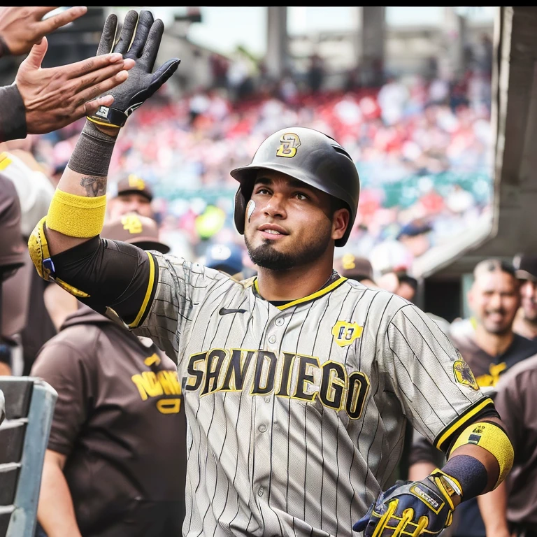 Arafed baseball player in uniform with a glove in his hand., martin sandiego, ( greg rutkowski ), editado, doblar, foto de perfil, smug look, 2 0 2 2 foto, inspired by Ivan Ranger, foto de instagram, SF, brian pulido, inspirado en Gregorius Sickinger, clemente, instagram post, inspirado por Rodel Gonzalez