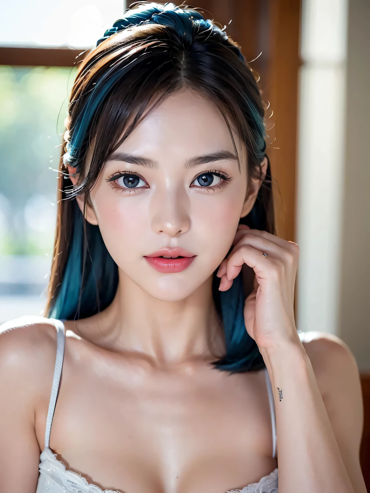 (((sfw:1.5)))、Woman running、round face、Baby Face、Cute Smile、Sunburn、  Highest quality soft lighting,Blue hair color、 ((realistic perfectly round brown_eye:1.3、Big Eyes、Dripping eye)) (highest quality: 1.4), (Ultra HD: 1.2), (Photorealism: 1.4), (8k, RAW Photos: 1.2), (Sharp focus: 1.4) 、 (((Anatomically correct)))、（Perfect Body Proportions)、(Natural Hands、Natural Fingers、Natural Legs)