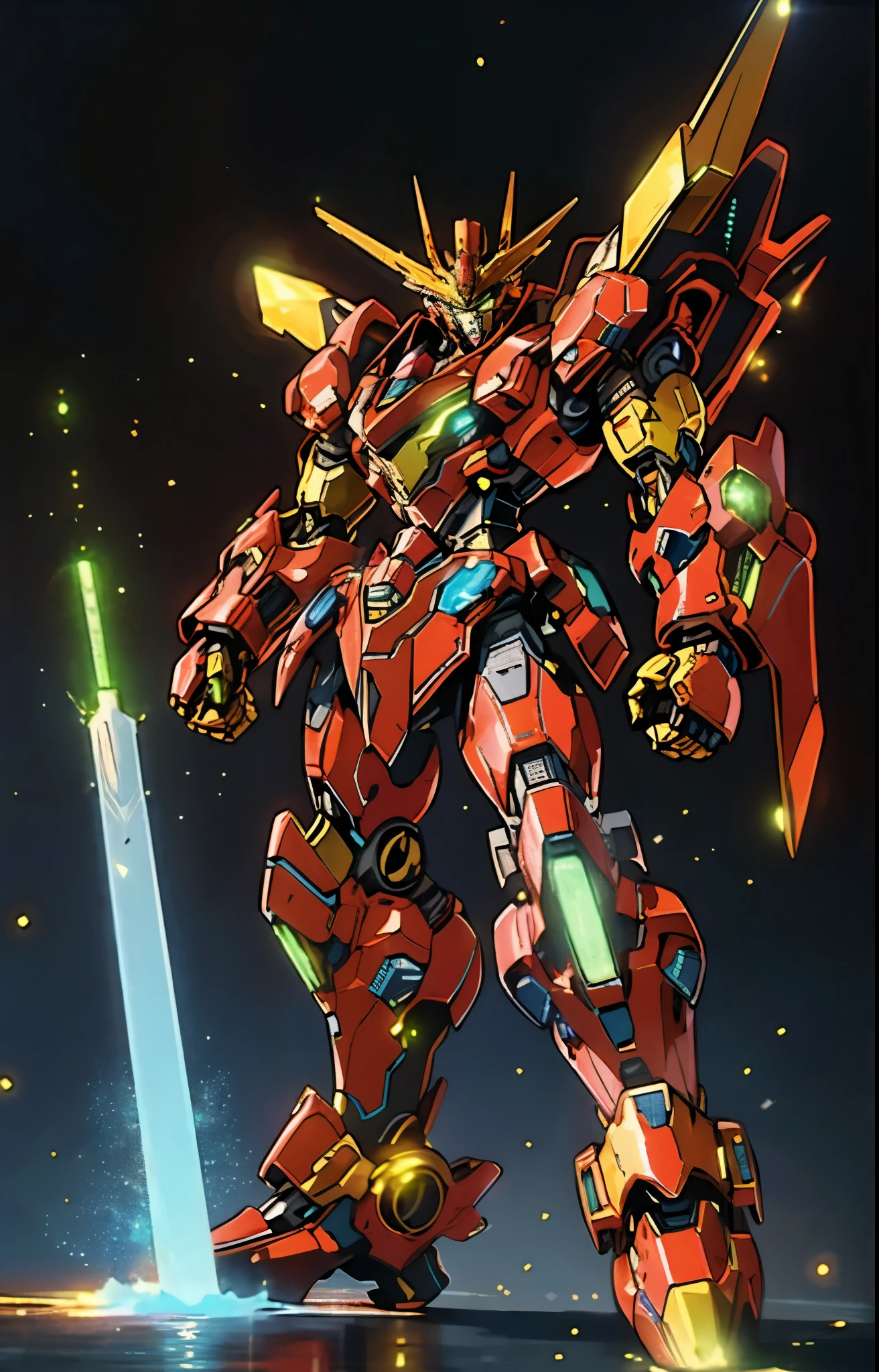 Humanoid Mecha, fully enclosed shoulder guards, matching arm and leg guards, full body, full armor, the design balances heavy with agility, (the color scheme is primarily white with red and blue accents, the concept Inspired by Super robot, organic biotech armor, standing, floating high above the futuristic sci-fi city), exquisite and mature art style, (aura effect, energy, glowing eyes, the armor glows), ((SRS)), metallic, dynamic, dramatic, high definition, best quality, highres, ultra-detailed, ultra-fine painting, extremely delicate, professional, perfect body proportions, anatomically correct, symmetrical face, extremely detailed eyes and face, high quality eyes, creativity, RAW photo, UHD, 32k, Natural light, cinematic lighting, masterpiece-anatomy-perfect, masterpiece:1.5