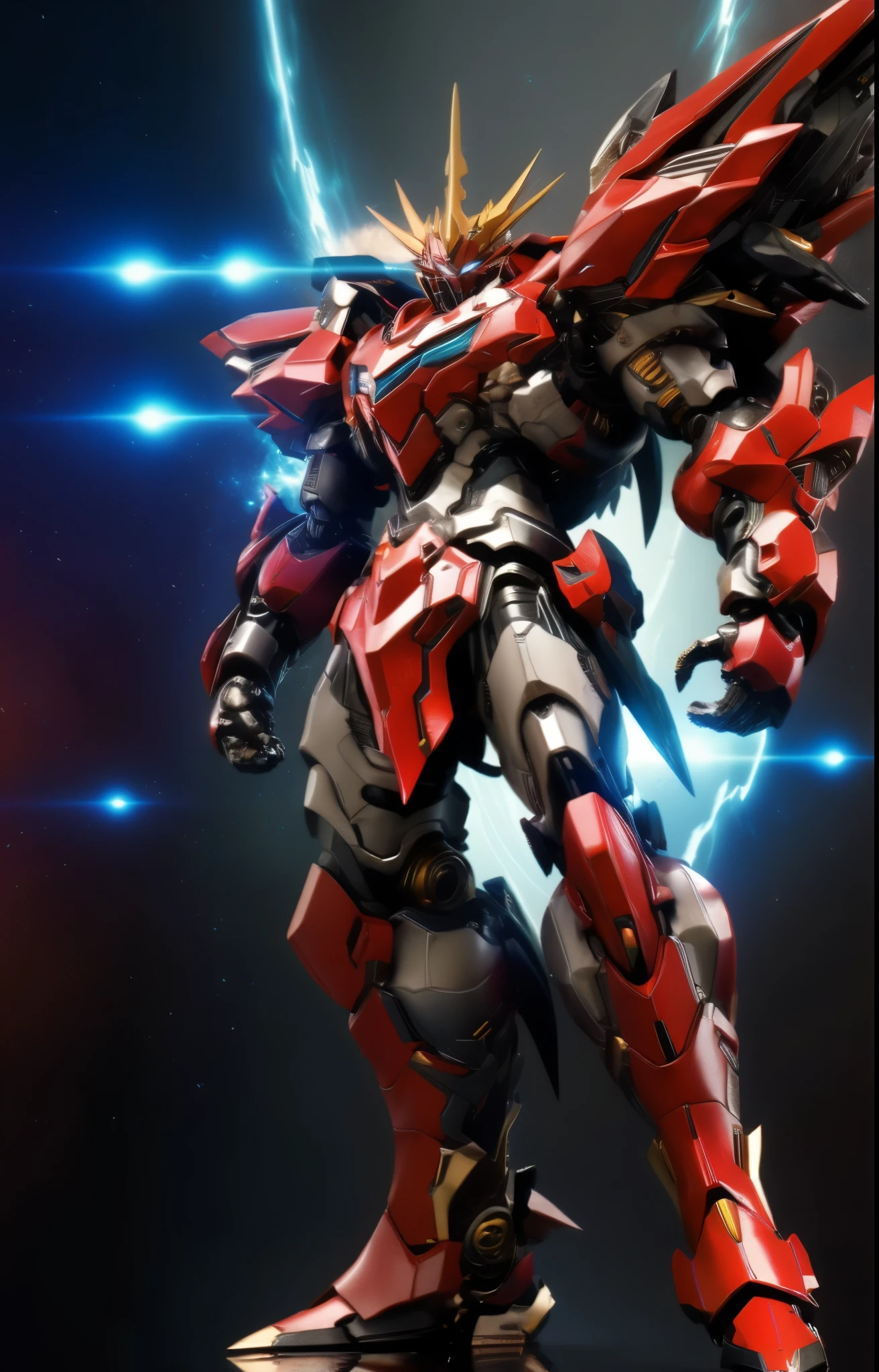 Humanoid Mecha, fully enclosed shoulder guards, matching arm and leg guards, full body, full armor, the design balances heavy with agility, (the color scheme is primarily white with red and blue accents, the concept Inspired by Super robot, organic biotech armor, standing, floating high above the futuristic sci-fi city), exquisite and mature art style, (aura effect, energy, glowing eyes, the armor glows), ((SRS)), metallic, dynamic, dramatic, high definition, best quality, highres, ultra-detailed, ultra-fine painting, extremely delicate, professional, perfect body proportions, anatomically correct, symmetrical face, extremely detailed eyes and face, high quality eyes, creativity, RAW photo, UHD, 32k, Natural light, cinematic lighting, masterpiece-anatomy-perfect, masterpiece:1.5