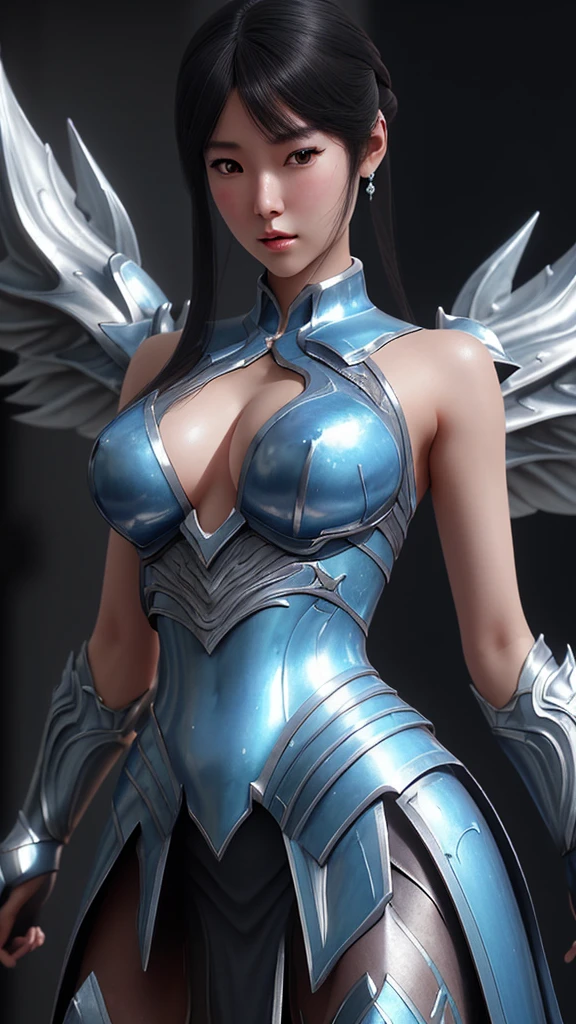 a close up of a woman in a silver and blue dress, chengwei pan on artstation, by Yang J, detailed fantasy art, stunning character art, fanart best artstation, epic exquisite character art, beautiful armor, extremely detailed artgerm, detailed digital anime art, artgerm on artstation pixiv, armor girl