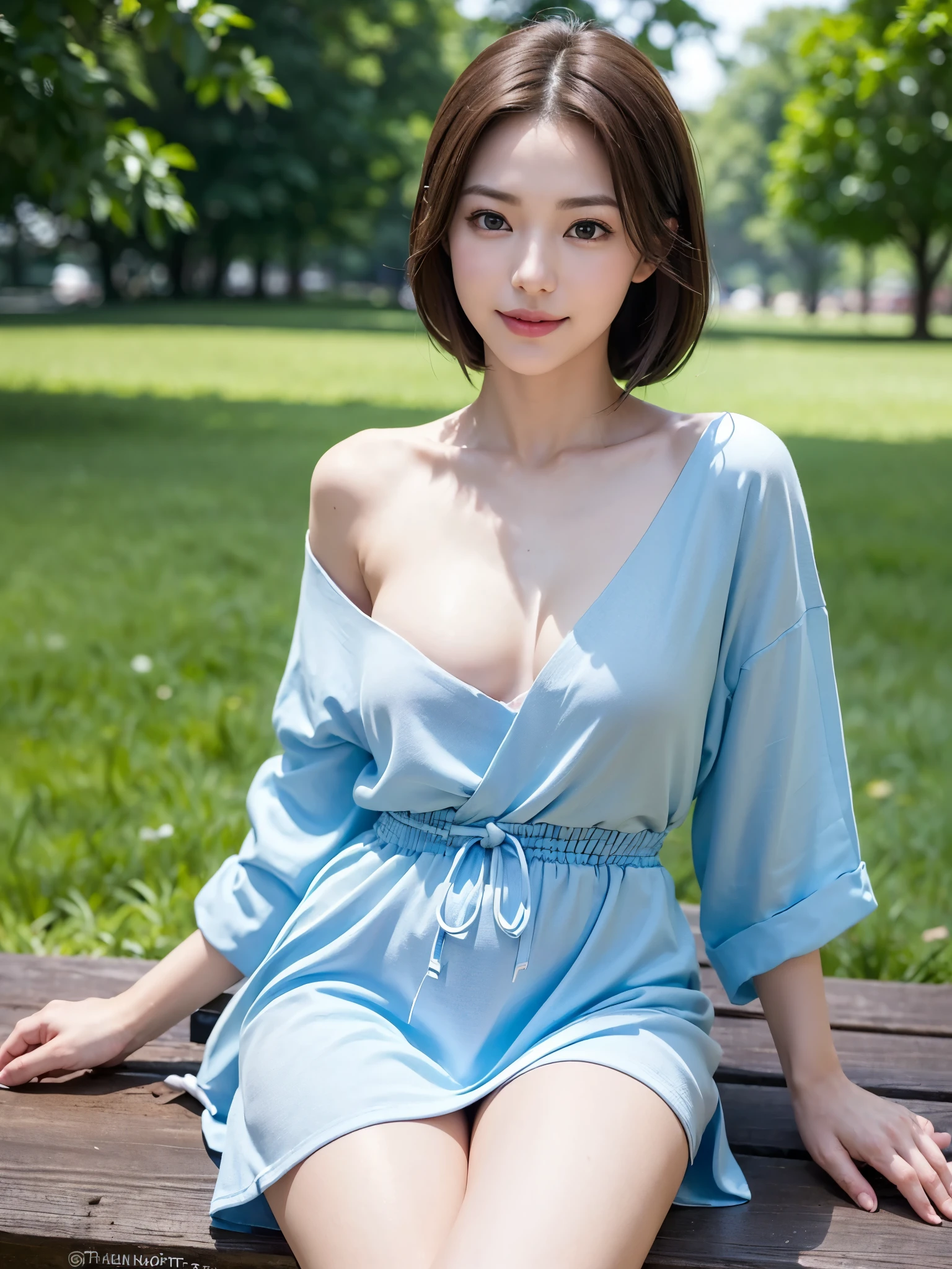 (((sfw:1.5)))、Running in the park、round face、Baby Face、Cute Smile、Sunburn、 highest qualityのソフト照明,Blue hair color、 ((realistic perfectly round brown_eye:1.3、Big Eyes、たれeye)) (highest quality: 1.4), (Ultra HD: 1.2), (Photorealism: 1.4), (8k, RAW Photos: 1.2), (Sharp focus: 1.4) 、 (((Anatomically correct)))、(Perfect Body Proportions)、(Natural Hands、Natural Fingers、Natural Legs)