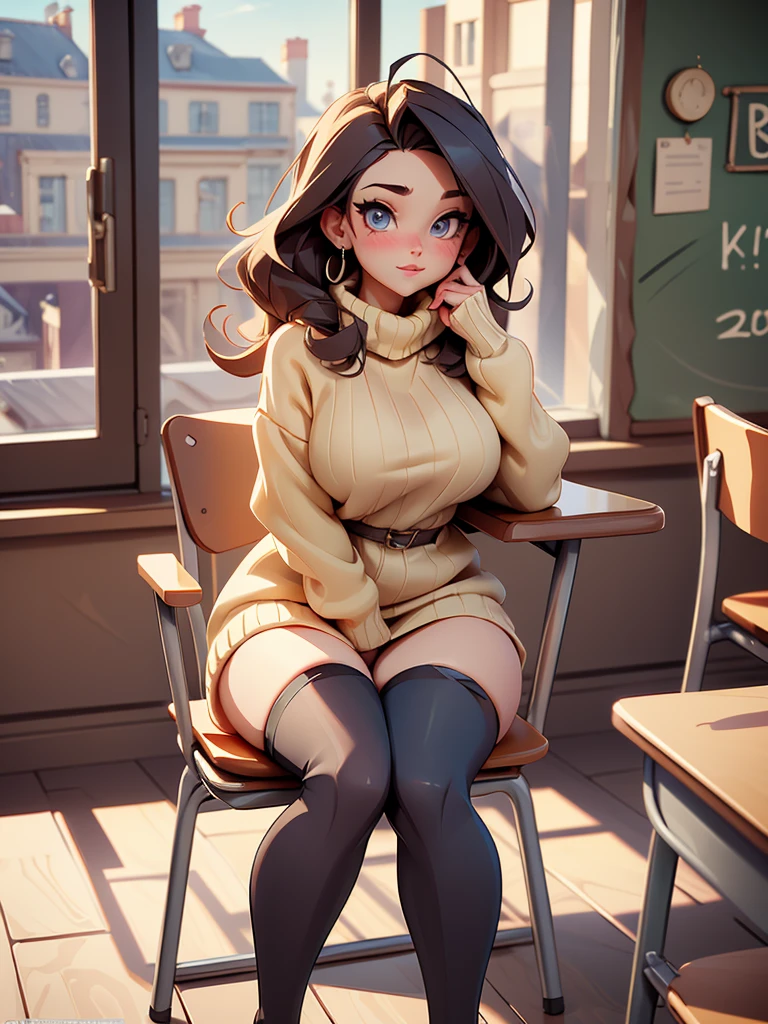 score_9, score_8_up, score_7_up, Expressiveh,
1girl, cute girl, 20 years old, detailed face, cute face, adorable eyes, supermodel, fit body, curvy body, oversized sweater, classroom, student's desk, holding pencil, no panties, naked pussy, knees together, feet apart, ((thigh high socks)), bob hairstyle, looking in the window slight blush, ((butt plug visible))