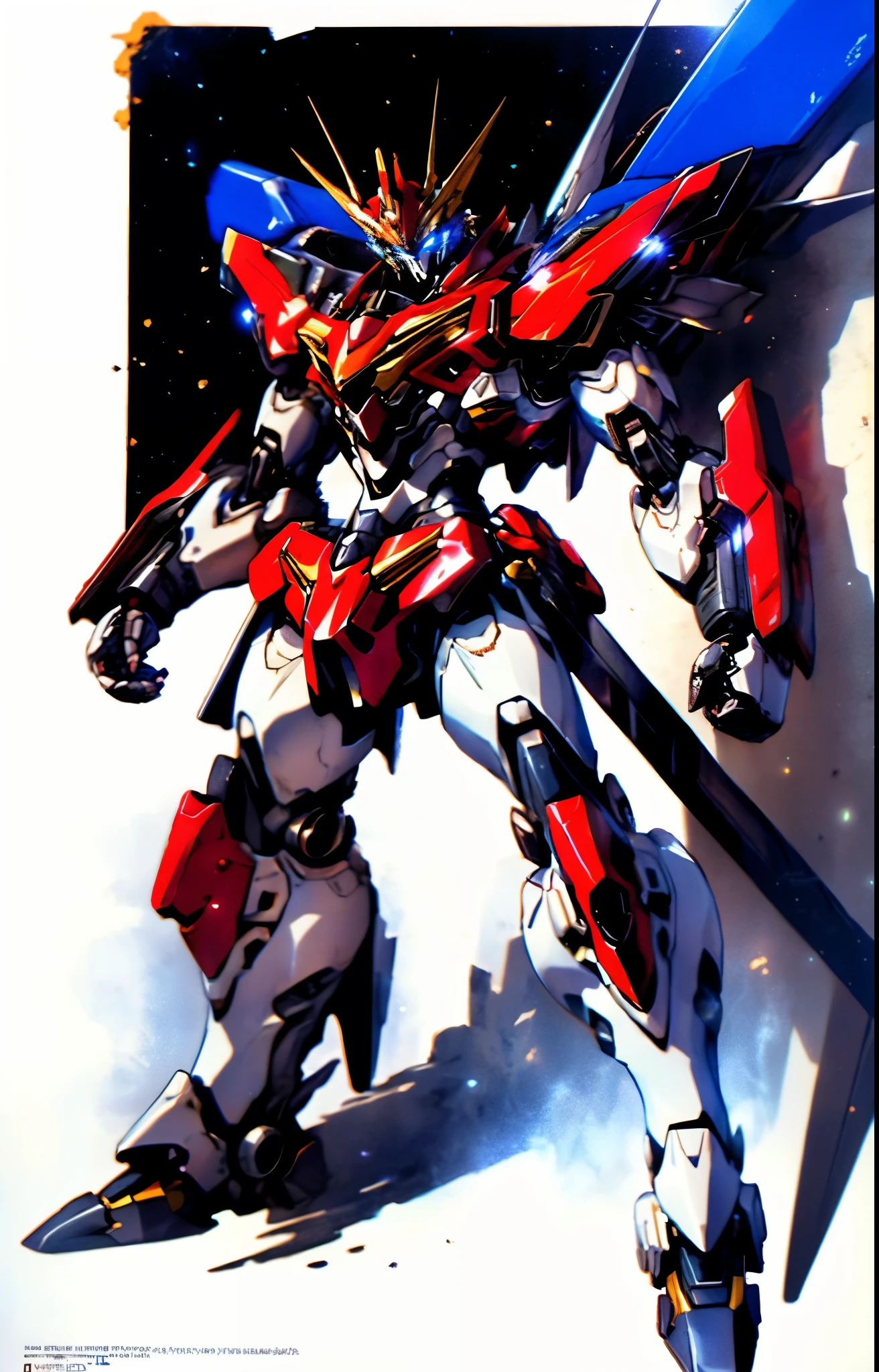 Humanoid Mecha, fully enclosed shoulder guards, matching arm and leg guards, full body, full armor, the design balances heavy with agility, (the color scheme is primarily white with red and blue accents, the concept Inspired by Super robot, organic biotech armor, standing, floating high above the futuristic sci-fi city), exquisite and mature art style, (aura effect, energy, glowing eyes, the armor glows), ((SRS)), metallic, dynamic, dramatic, high definition, best quality, highres, ultra-detailed, ultra-fine painting, extremely delicate, professional, perfect body proportions, anatomically correct, symmetrical face, extremely detailed eyes and face, high quality eyes, creativity, RAW photo, UHD, 32k, Natural light, cinematic lighting, masterpiece-anatomy-perfect, masterpiece:1.5