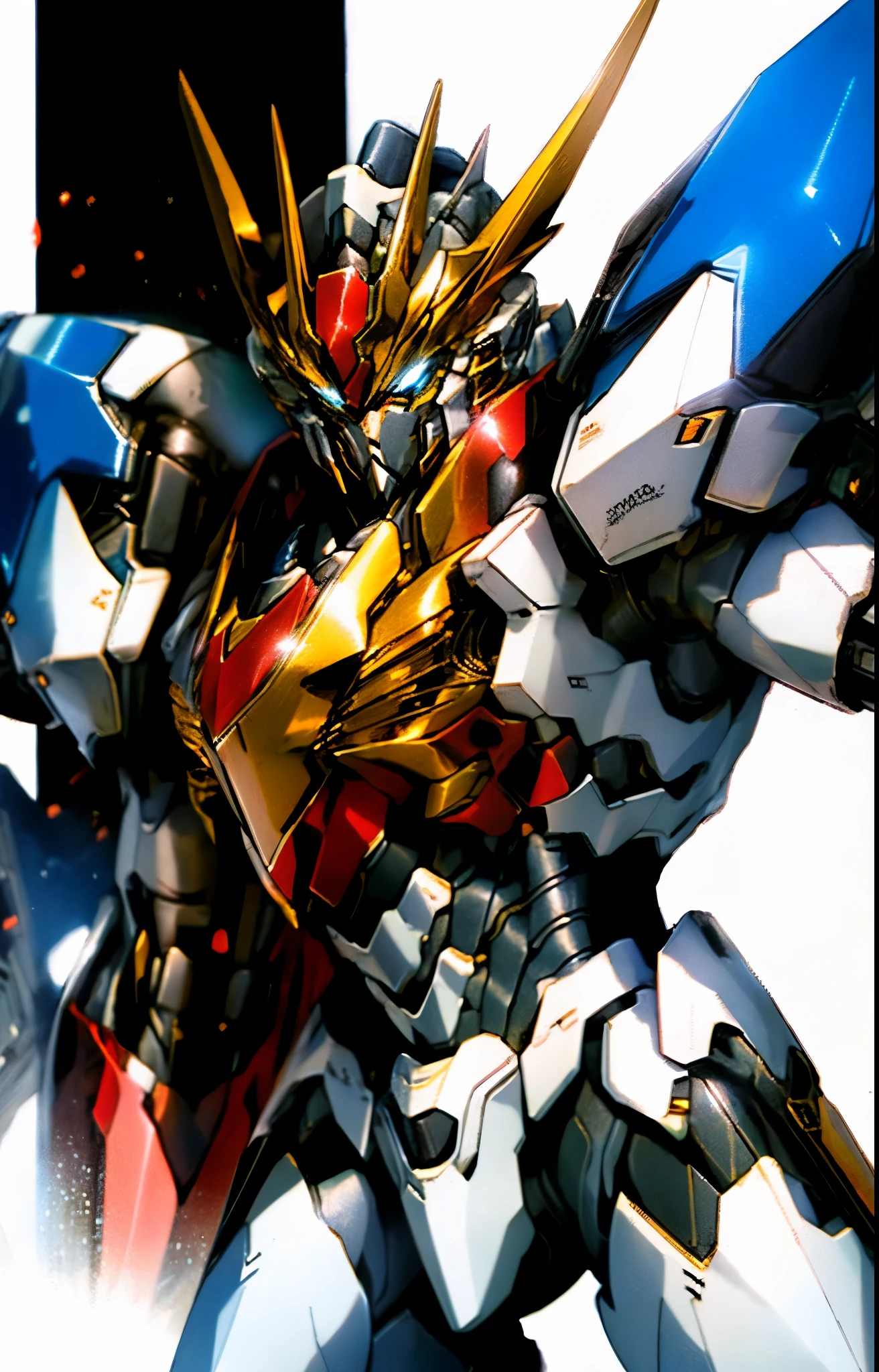 Humanoid Mecha, fully enclosed shoulder guards, matching arm and leg guards, full body, full armor, the design balances heavy with agility, (the color scheme is primarily white with red and blue accents, the concept Inspired by Super robot, organic biotech armor, standing, floating high above the futuristic sci-fi city), exquisite and mature art style, (aura effect, energy, glowing eyes, the armor glows), ((SRS)), metallic, dynamic, dramatic, high definition, best quality, highres, ultra-detailed, ultra-fine painting, extremely delicate, professional, perfect body proportions, anatomically correct, symmetrical face, extremely detailed eyes and face, high quality eyes, creativity, RAW photo, UHD, 32k, Natural light, cinematic lighting, masterpiece-anatomy-perfect, masterpiece:1.5