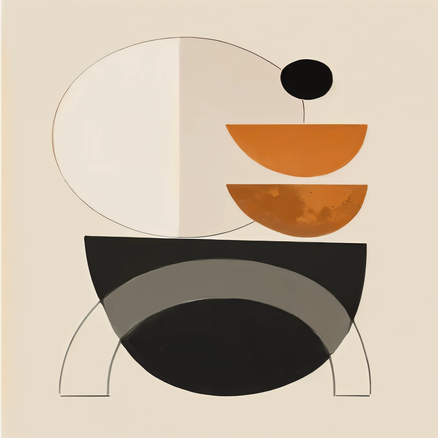 uma pintura de uma tigela preta e branca com um ponto preto no topo, Formas simples em negrito, formas e formas abstratas, formas abstratas, formas ousadas, arte abstrata minimalista, geometric shapes and lines, graphic shapes, minimalist illustration, abstract geometric art, Pintura minimalista abstrata, inspirado em Josse Lieferinxe, exploration of form and form, Arte de linha minimalista abstrata