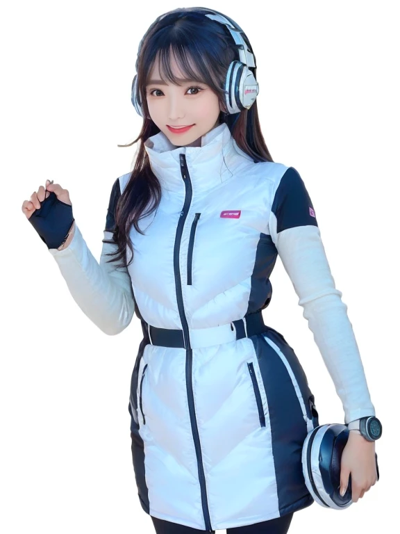 masterpiece, highest quality, Very detailed, 8K Portrait,Japanese Android Girl,plump , Control panel,Robotic arms and legs, Blunt bangs,,break (Metallic Gray, Metallic luster, Mirror finish, Astro Best):5,headphone:5,break (Black sleeves):100,Smart Watches,Futuristic space station,Control Room,break headphone,blue eyes,(Black Hair):2,(Long Hair):1.3,View the viewer,(respirator),break blush:3,Hidden Hand,smile