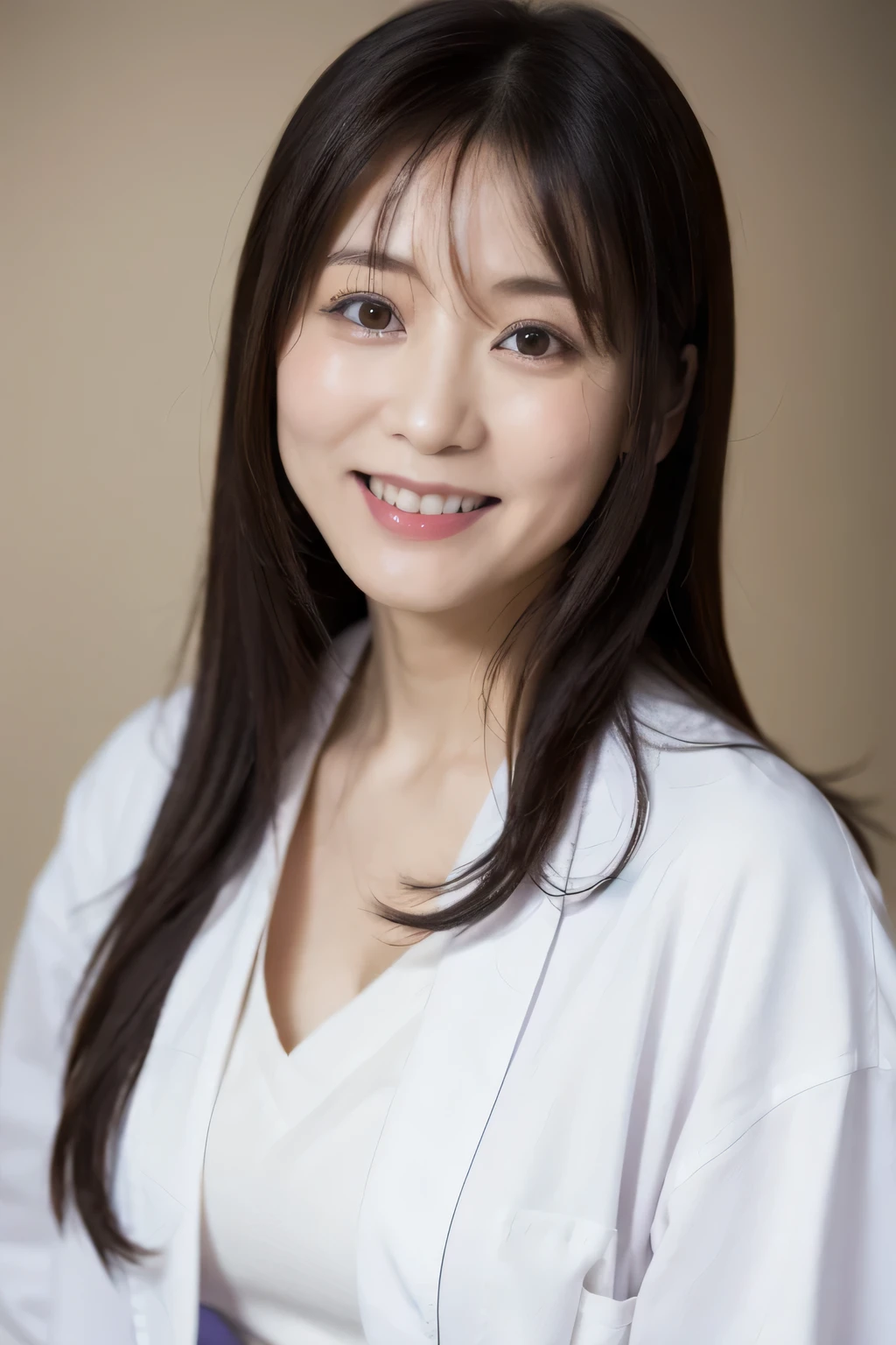 Japanese Beauty 44 years old nurse White Lab Coat Upper Body The background is the hospital ward