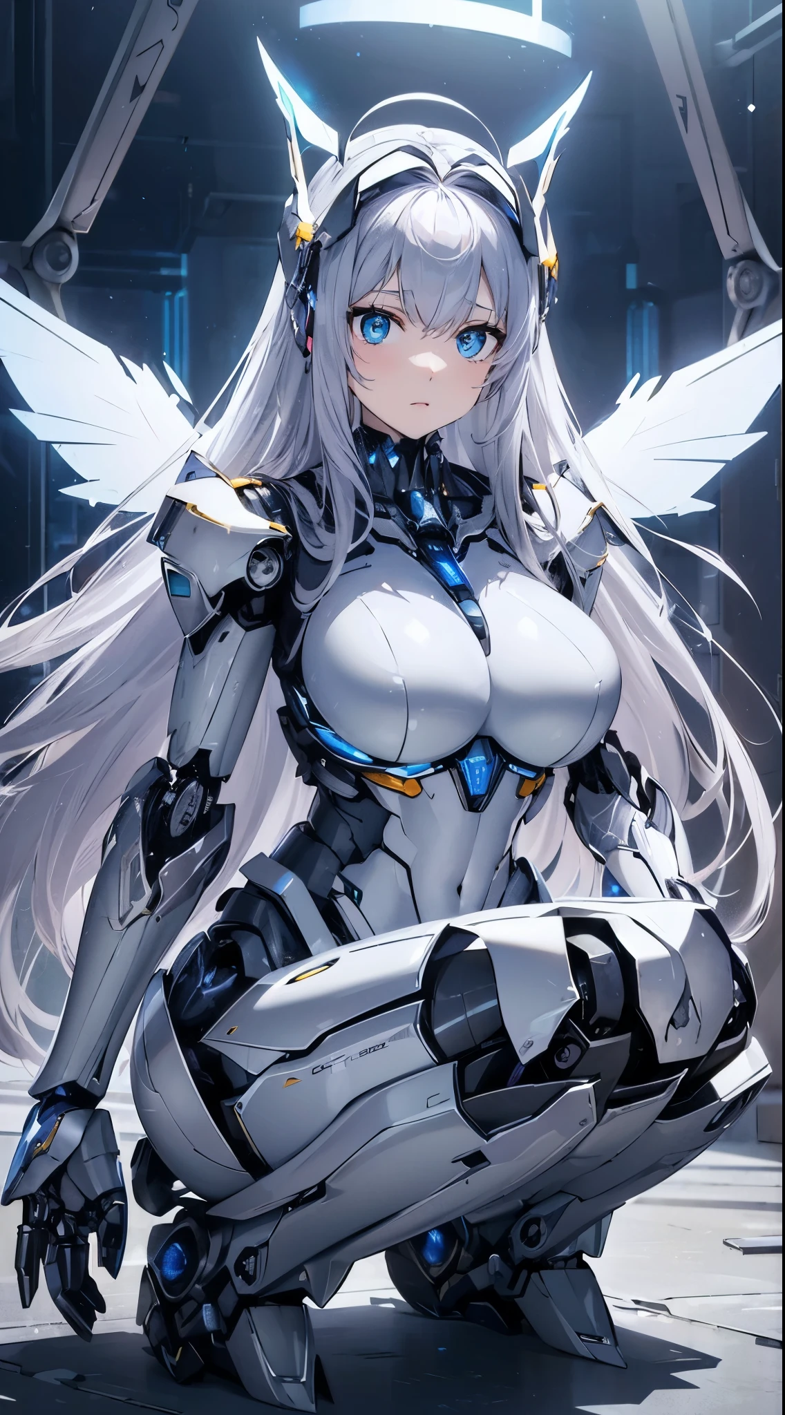 Blue shining mechanical eyes、scared