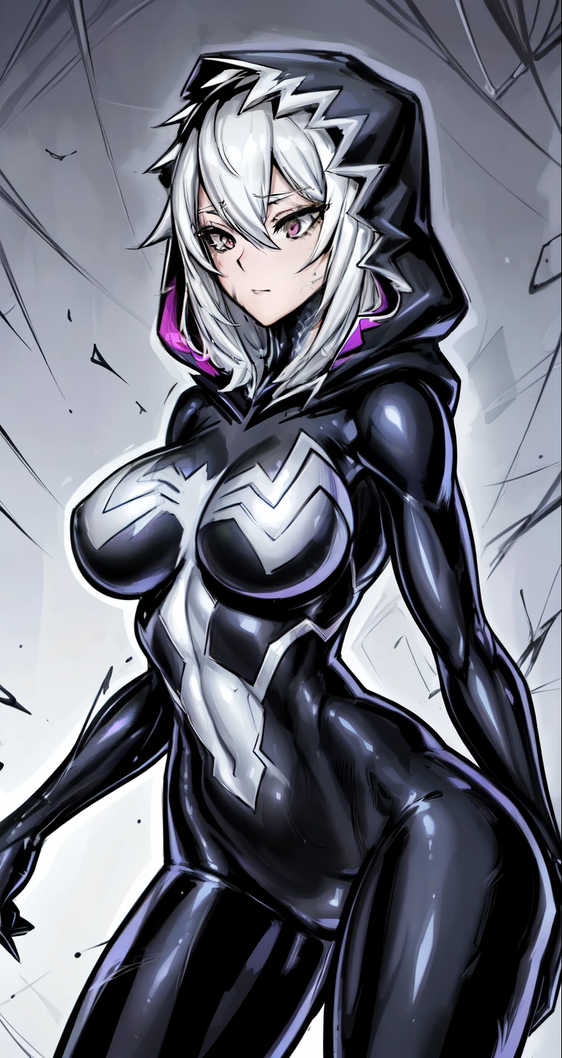 ((best quality)), (highly detailed:1.2), masterpiece, ((official art)),1girl, solo,beautiful face,
symbiote,spider gwen,SVGM,hood, completely black clothing, looking to the side, body to the side, the body is to the side, she's standing, pernas abertas, bernas grossas, bunda grande, peitos grandes