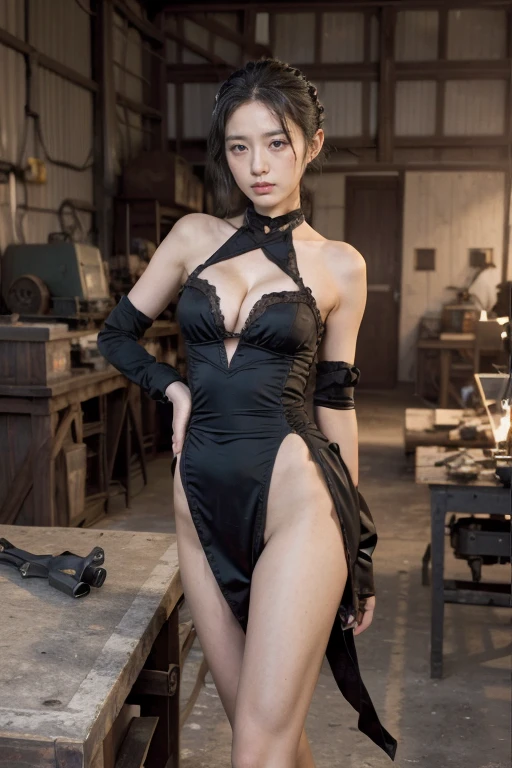 (Best Quality), ((Masterpiece)), (Details: 1.4), 3D, A Beautiful Modern Beauty, (Black Gauze Dress: 1.9), (One Bun: 1.7), (Black Stocking Legs: 1.2) (Black Stocking Legs: 1.5), Nail Art, HDR (High Dynamic Range), Ray Tracing, NVIDIA RTX, Super-Resolution, Unreal 5, Subsurface Scattering, PBR Textures, Post-processing, Anisotropic filtering, depth of field, maximum sharpness and sharpness, multi-layer textures, albedo and specular mapping, surface shading, accurate simulation of light-material interactions, perfect proportions, Octane Render, bicolor light, large aperture, low ISO, white balance, rule of thirds, 8K RAW,