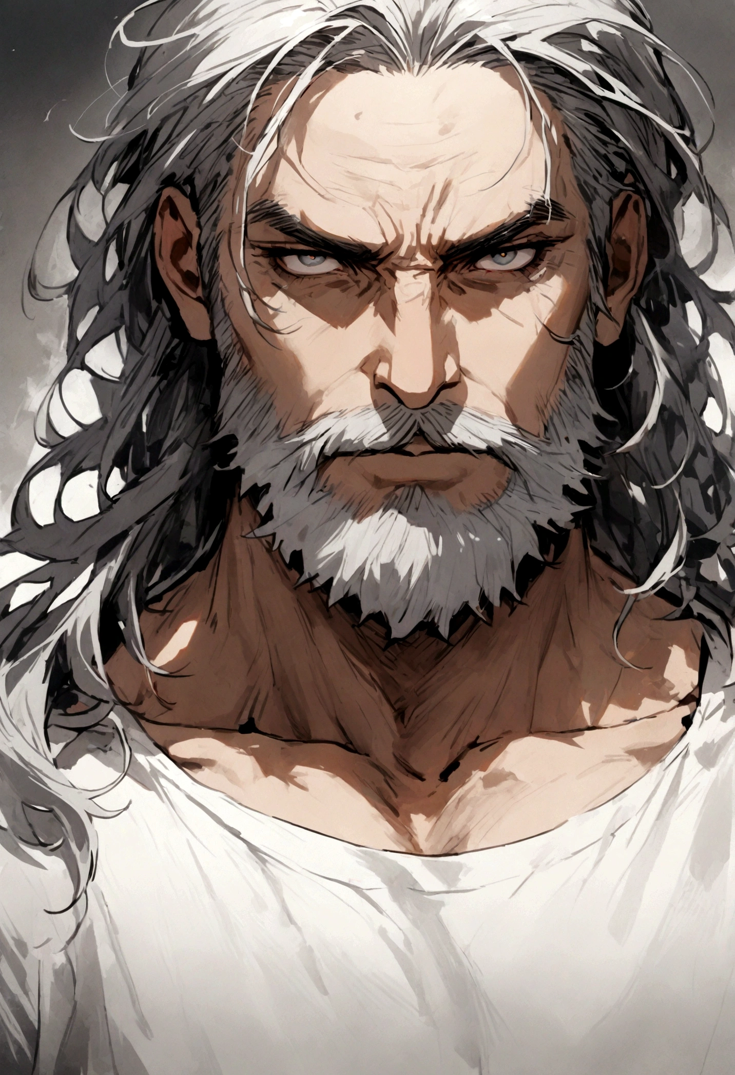 Man with beard, white t-shirt