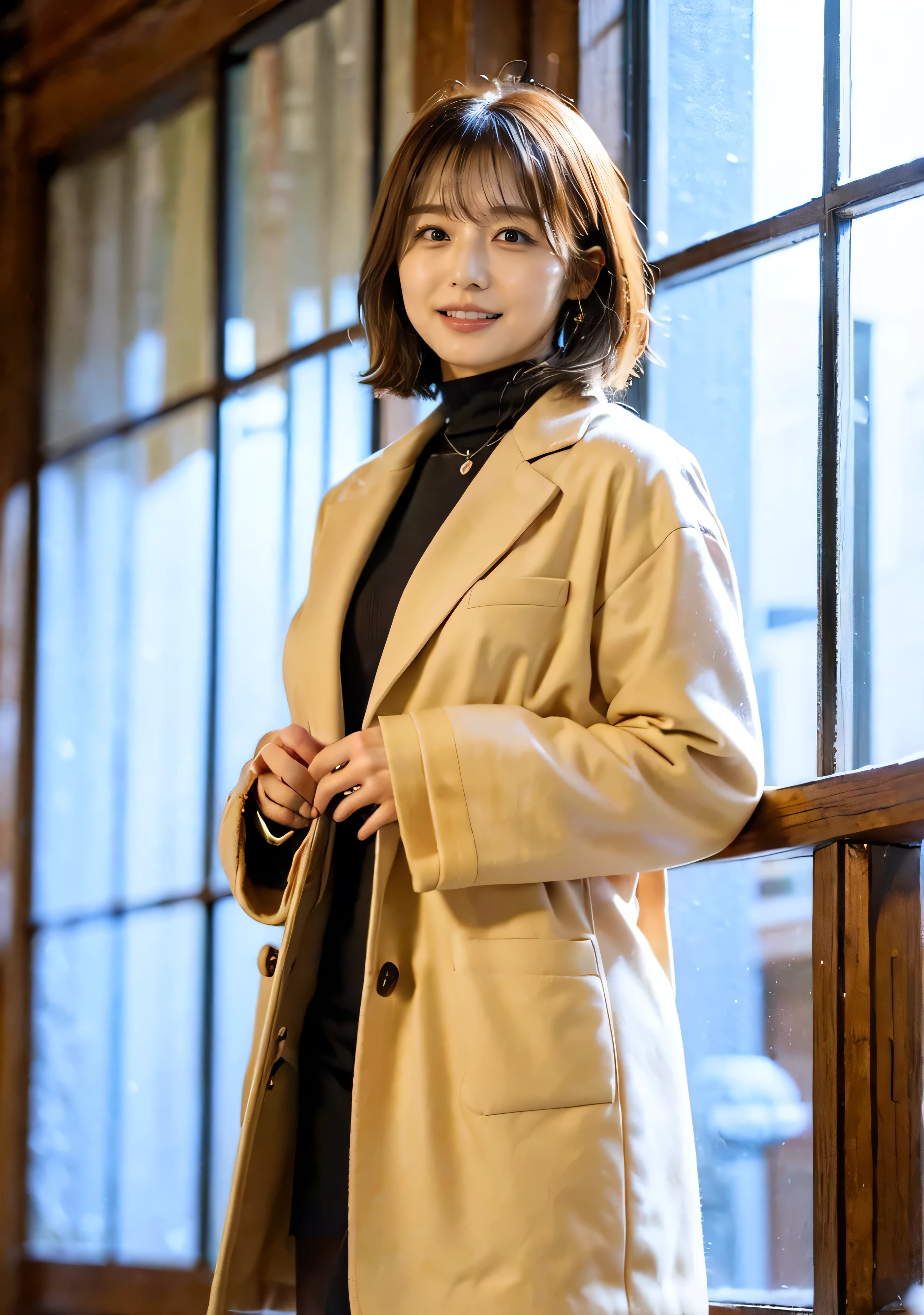 night、Hair swaying in the wind、Outdoor、A luxurious grey mink coat with fur、Wearing black leather boots、A luxurious bag、The inner layer is a luxurious black turtleneck.、Silver necklace and small silver earringillionaire Style:1.4））、Full body photo、smile、 Caustics、Highly detailed photos、Very beautiful woman 、Ample 、No makeup、(8k、RAW Photos、highest quality、masterpiece:1.2)、(Realistic、Realistic)、1 girl、((Medium Short Hair、Midwinter、Cold region Snow is falling、The wind is blowing、Fluttering Hair、Background Bokashi、Colorful illumination、Looking into the camera:1.4))、
