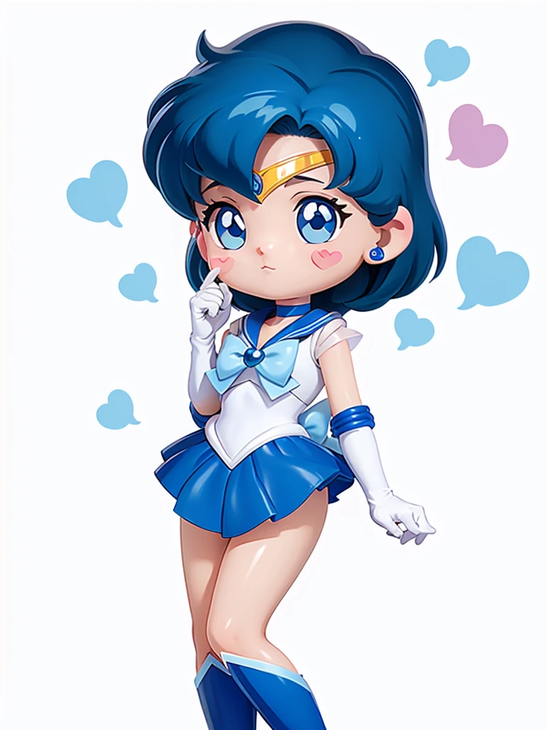 mer1, tiara, sailor senshi uniform, blue sailor collar, bow, knee boots, choker, white gloves, blue choker, elbow gloves, jewelry, earrings, blue skirt, sticker, simple background, expressions, full body, cute, kawaii, ((sticker-style white background:1.3)), simple background, clean:0.9, lineart, vector, happy, same as original, (((blue hair color)))