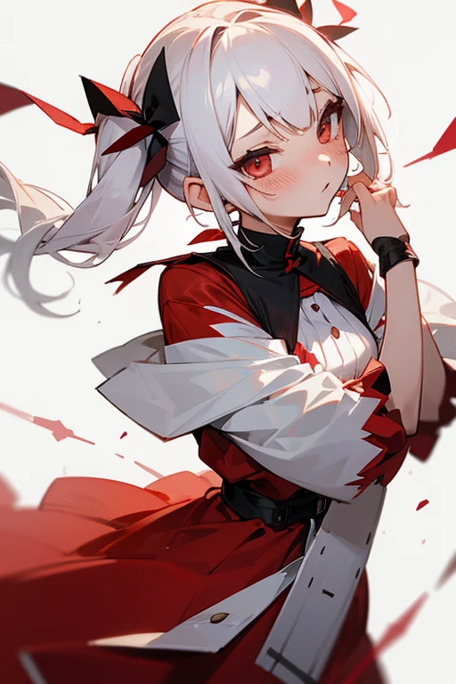 Short white hair, blush, CA.Headbang 2.、Red clothes、Twin tails、sharp、Excellent、Save a face image、