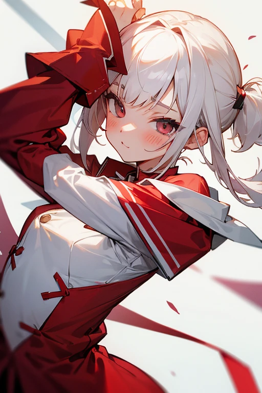 Short white hair, blush, CA.Headbang 2.、Red clothes、Twin tails、sharp、Excellent、Save a face image、