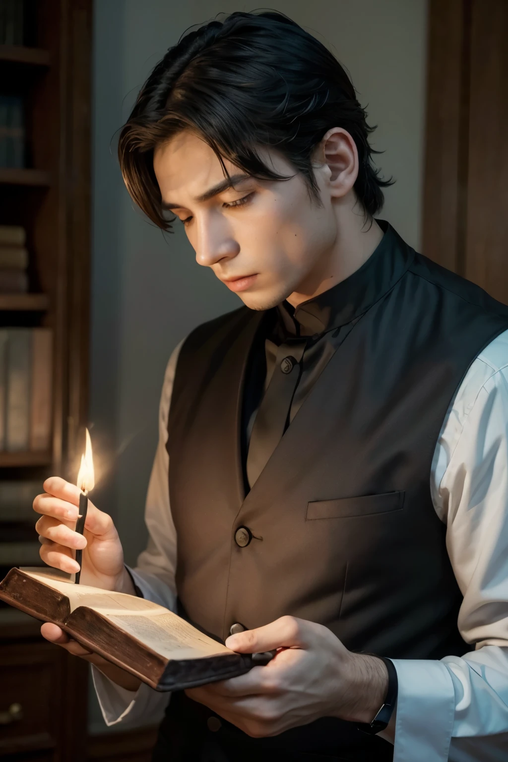 ((real)),((homem de terno)), ((with a bible not a hand on fire))
