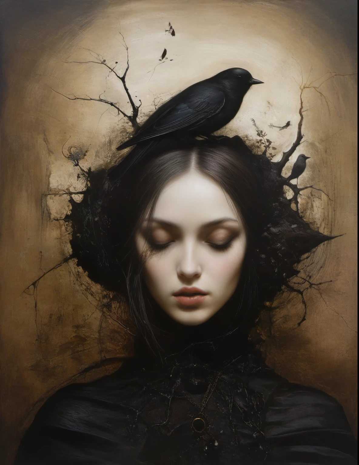 James Gurney, Surrealist art , dream-like, Mysterious, Provocative, symbolic, Complex, detailed,, (Gothic but very beautiful:1.4), (masterpiece, highest quality:1.4) , Nicola Samori Style, Little Bird Da