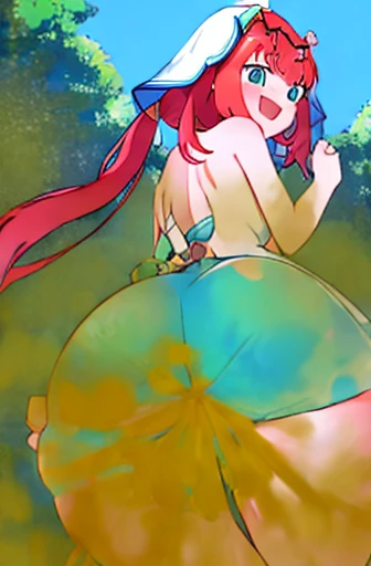 masterpiece、highest quality、Confused、In the city (flowerでも霧でもない) (Genshin Impact)、Aqua Eye、In the city (Genshin Impact)、One girl、alone、Redhead、Veil、Clench your hands and hold on、A pleasant looking face、Long Hair、 night,View the viewer, bangs, Twin tails,Open your mouth, :d, flower,別れたbangs、Raise your arms、chest、Circlet、Outdoor、naked、hair ornaments、ローTwin tails、Floating Hair、gem、髪のflower、青いgem、おしりの穴からpoopを出す、masterpiece、High resolution、highest quality、One girl Solo、Ayaka Kamisato、From the back、Looking into the camera、Pleasant face、night、Women leak、poop、Defecation、Shyness、blush、Sticking out her huge ass