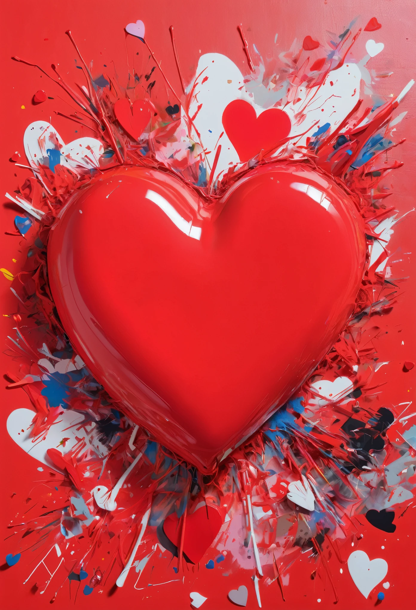Graffiti, scribble, Comics by Petra Cortright, best quality, masterpiece, 3d red heart artwork, Representative work, official art, Professional, Ultra intricate detailed, 8k, 3d red heart art, colourful background
