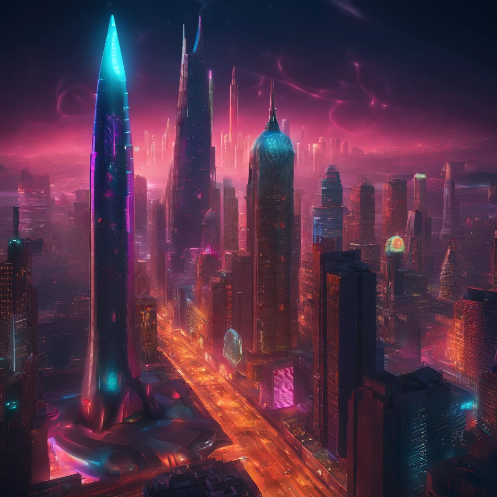 A stunning 3D render of a futuristic cityscape set in the distant reaches of space. The magnificent metropolis has a massive golden figure "🍕" woven into its design, and everything is shaped like a planet. The city is adorned with opulence, including a translucent diamond shield protecting its inhabitants from the unknown beyond. The color palette includes metallic reds, greens, and golds, evoking both Earthly terrains and interstellar oceans. Towering skyscrapers dominate the scene, with a central tower that stands out like a celestial fortress. The style and concept pay homage to the works of Larry Niven, creating a cinematic, conceptual masterpiece that showcases vibrant architecture and captures the essence of a thriving interstellar civilization., dark fantasy, cinematic, portrait photography, architecture, wildlife photography, 3d render.