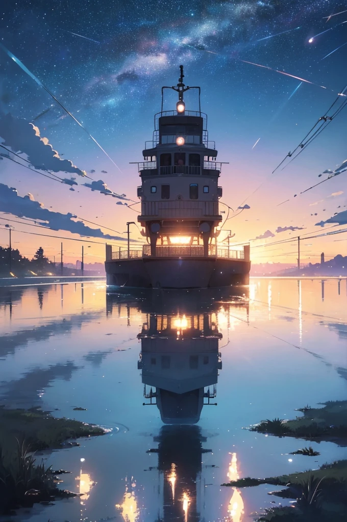 High quality masterpiece, landscape, Animated train passing through water on the tracks, Bright starry sky. break Romantic train, Pixiv, Concept Art, Lofi Art style, reflection. by makoto shinkai, Lofi Art, Beautiful anime scene, break Anime landscape, detailedなlandscape —幅672, in Makoto Shinkai's Style, Makoto Shinkai's Style, 強化されたdetailed, break,detailed,Realistic,4K の非常にdetailedなデジタルアート,Octane Rendering, Bioluminescent, break 8K resolution Concept Art, realism,By Mappa Studio,masterpiece,highest quality,Official Art,figure,Clear lines,(nice_color),Perfect composition,Absurd, Fantasy,Concentrated,Three-part method
