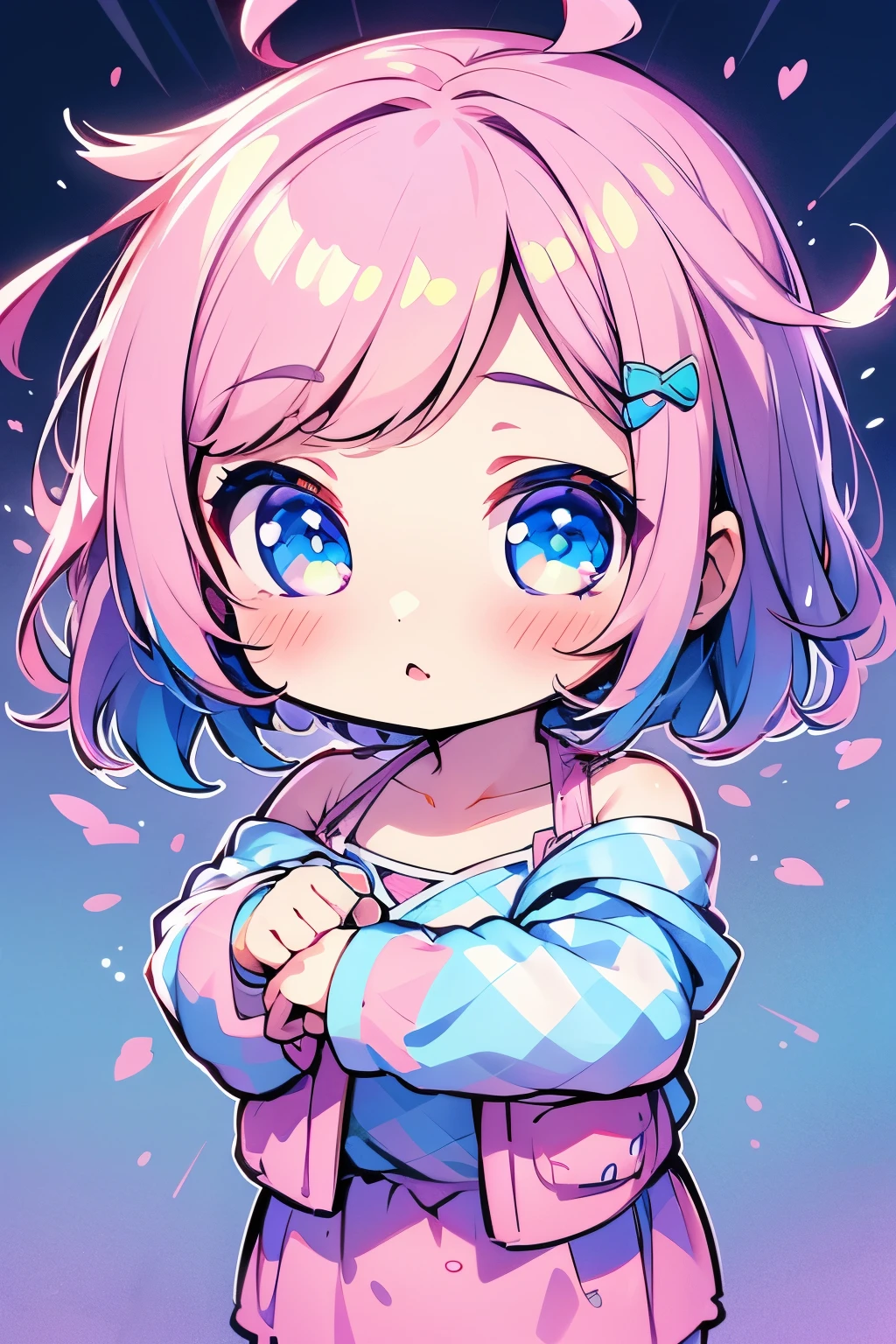 Chibigirl أنيمي تشيبي,light colors, Vector pattern, هوديي Y2Killustrator, anime ,Anime Chibi Girl,light colors, Vector pattern, هوديي Chibigirl , anime ,sketch , 1 Chibigirl ,blue ,lip,pink,,order, Blue gradient background, neon hair,Textured trim, Chibigirl ,(masterpiece,Best quality) ganyou styleChibi,vtube,pngtub r,very short hair,textured crops,
